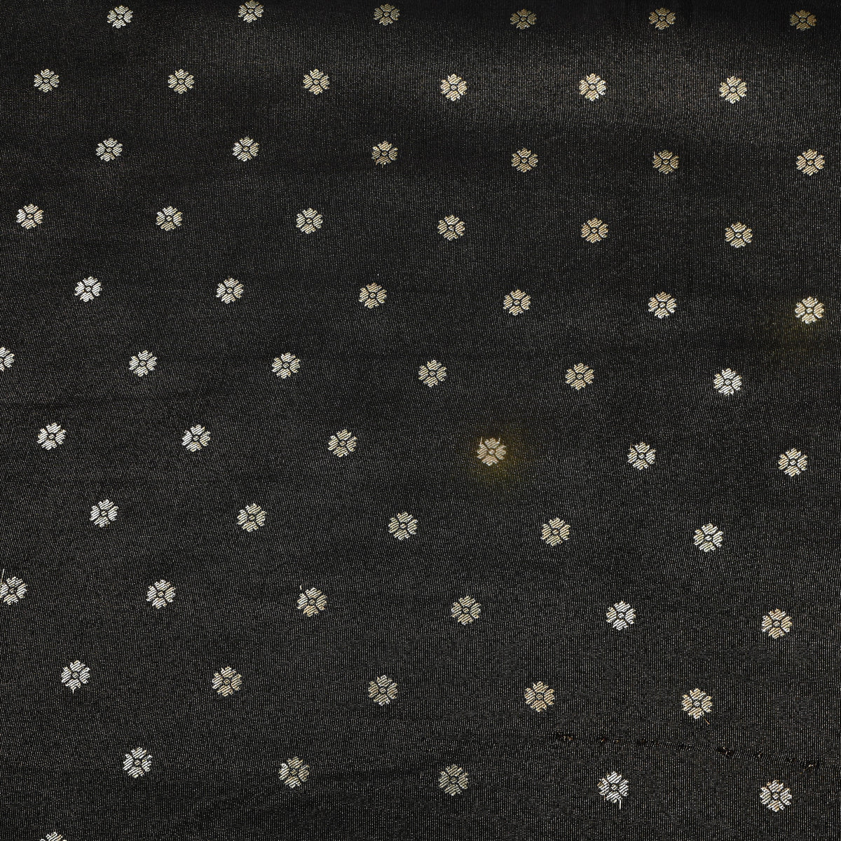 Jet Black Gold Zari Floral Butti Self Weave Jamawar Tissue Fabric