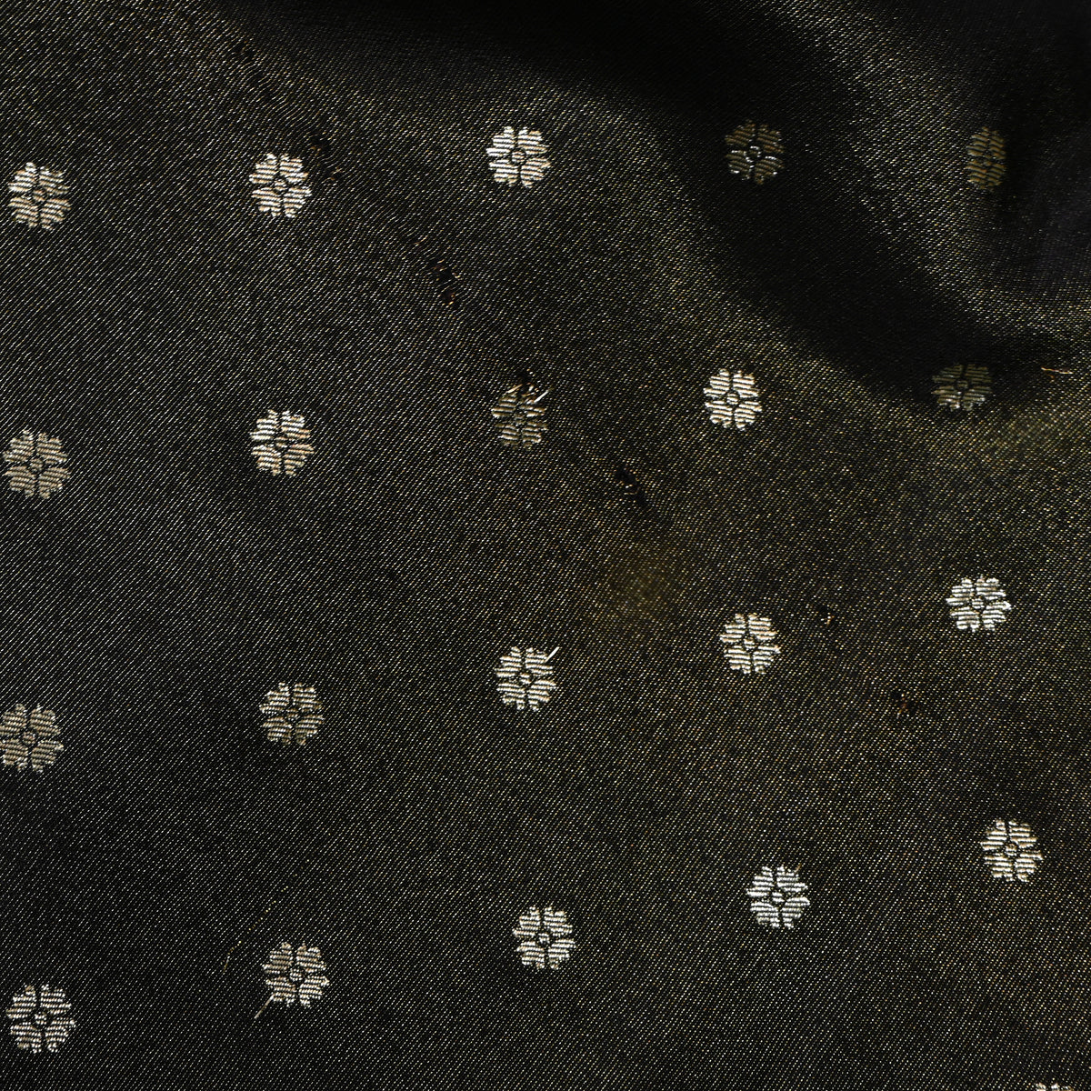Jet Black Gold Zari Floral Butti Self Weave Jamawar Tissue Fabric