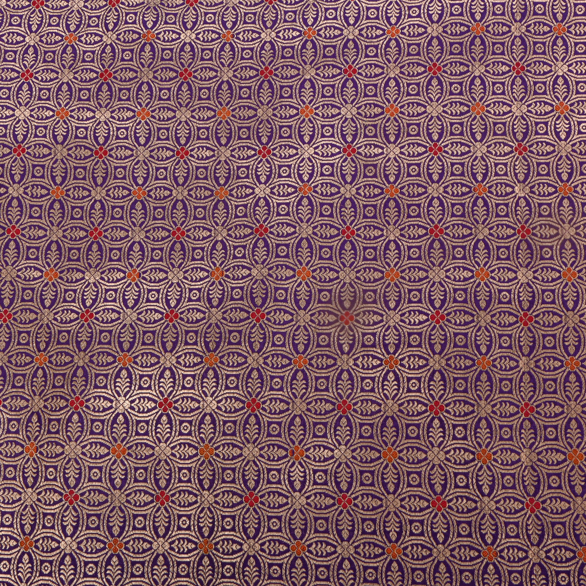 Deep Purple Gold Zari Weave Brocade Jamawar Silk Fabric