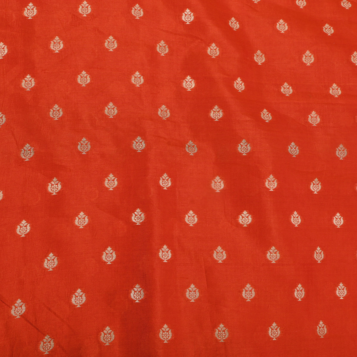 Terracotta Orange Gold Zari Butti Banarasi Silk Fabric