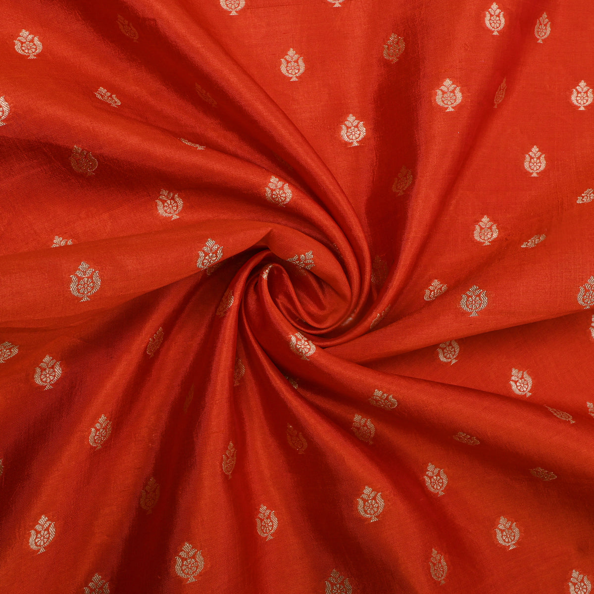 Terracotta Orange Gold Zari Butti Banarasi Silk Fabric
