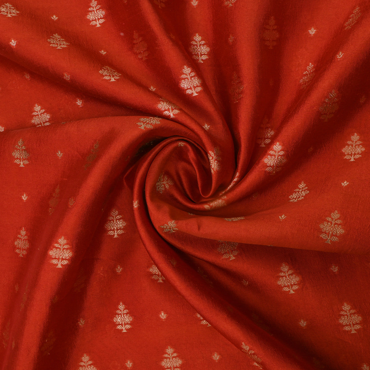Dull Orange Gold Zari Butti Jamawar Silk Fabric