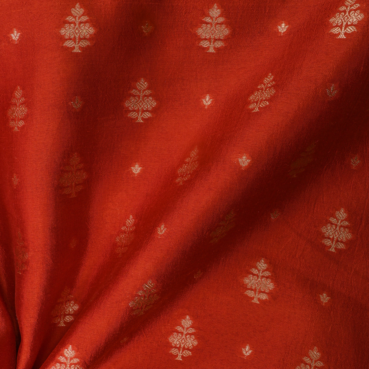 Dull Orange Gold Zari Butti Jamawar Silk Fabric