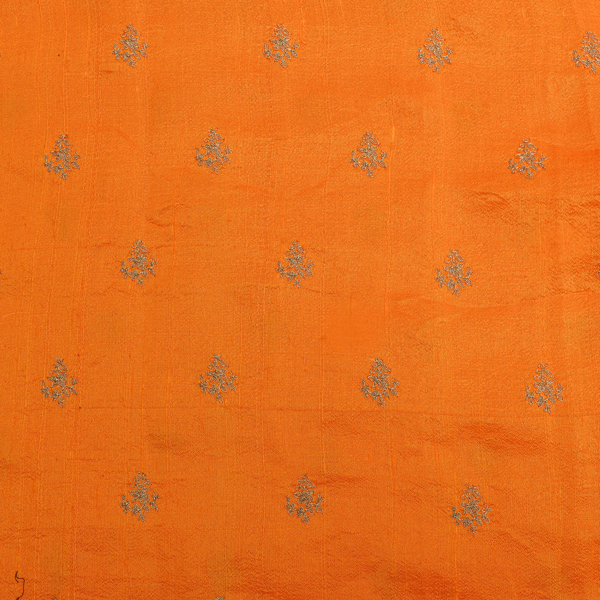 Bright Orange With Silver Zari Butti Raw Silk Fabric