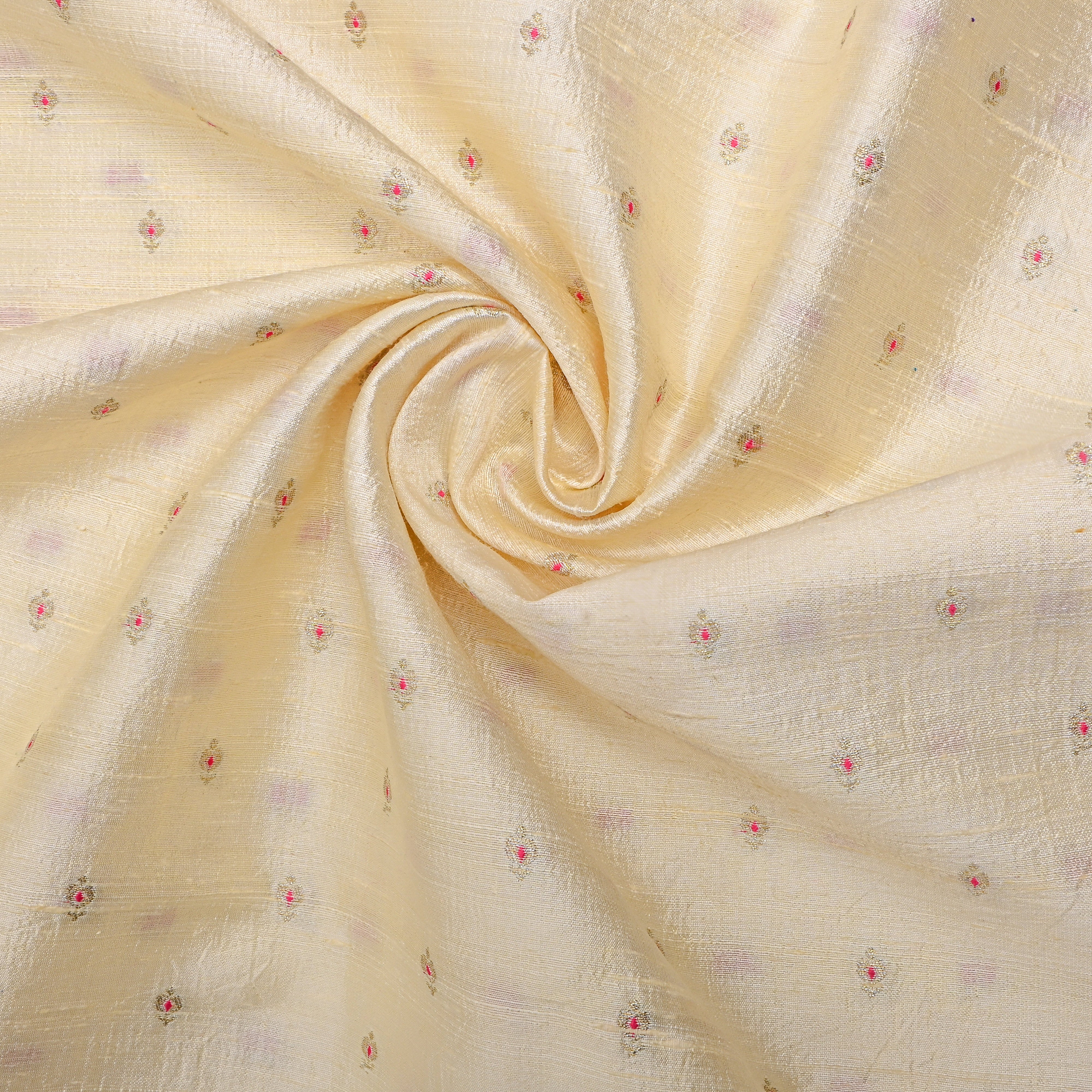 Golden Cream Embroidery Jamawar Silk Fabric