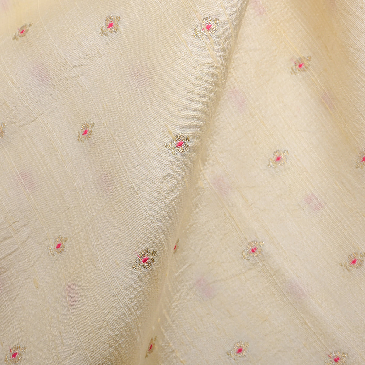 Golden Cream Embroidery Jamawar Silk Fabric