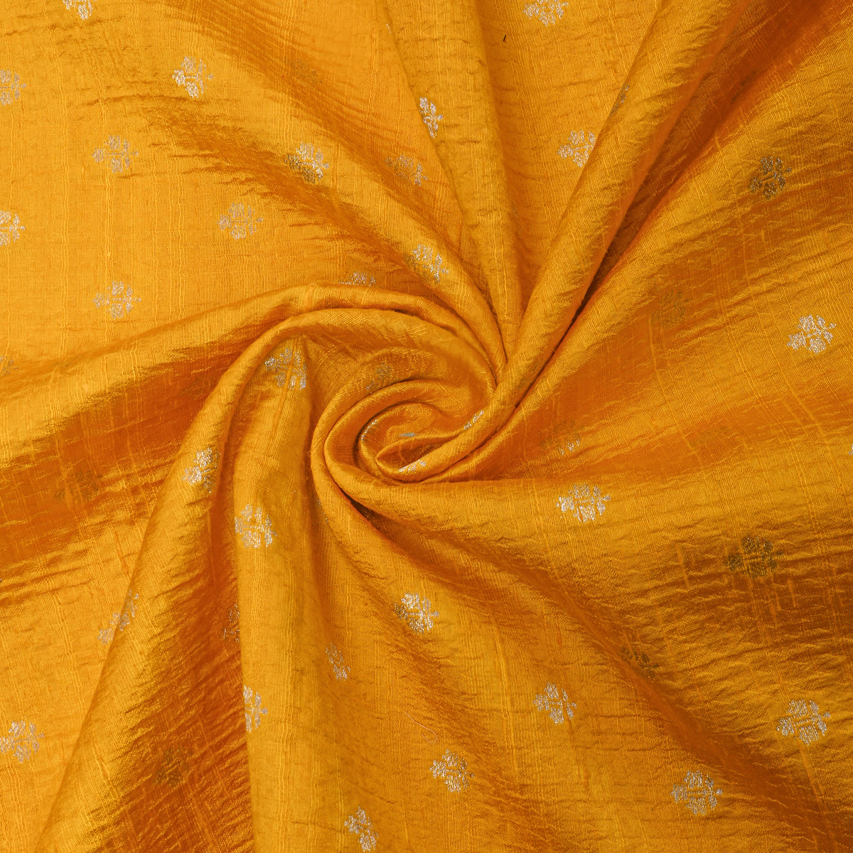 MariGold Zari Silver ZariButti Jamawar Silk Fabric
