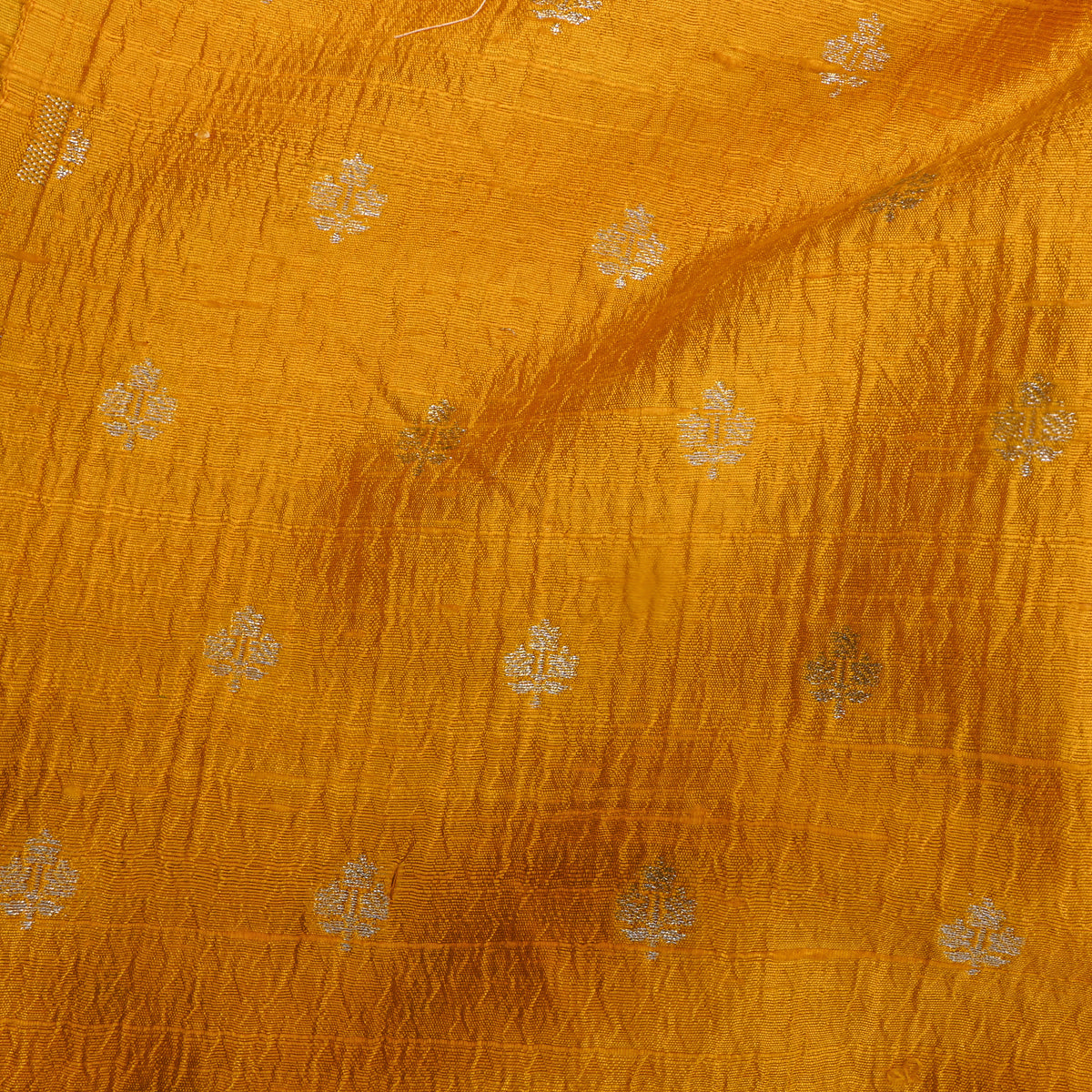 MariGold Zari Silver ZariButti Jamawar Silk Fabric