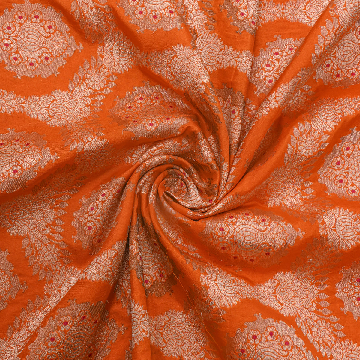 Marmalade Orange Gold Zari Weave Brocade Jamawar Silk Fabric