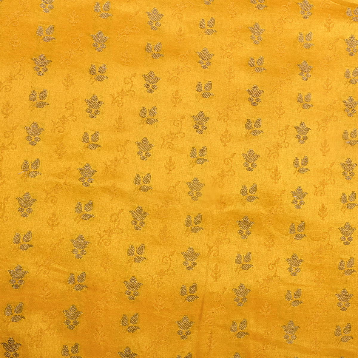 Golden Yellow Floral Butti Self Weave Jamawar Silk Fabric