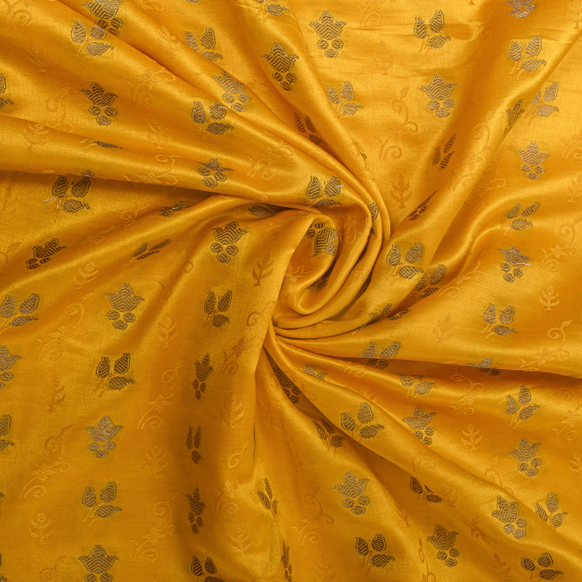 Golden Yellow Floral Butti Self Weave Jamawar Silk Fabric