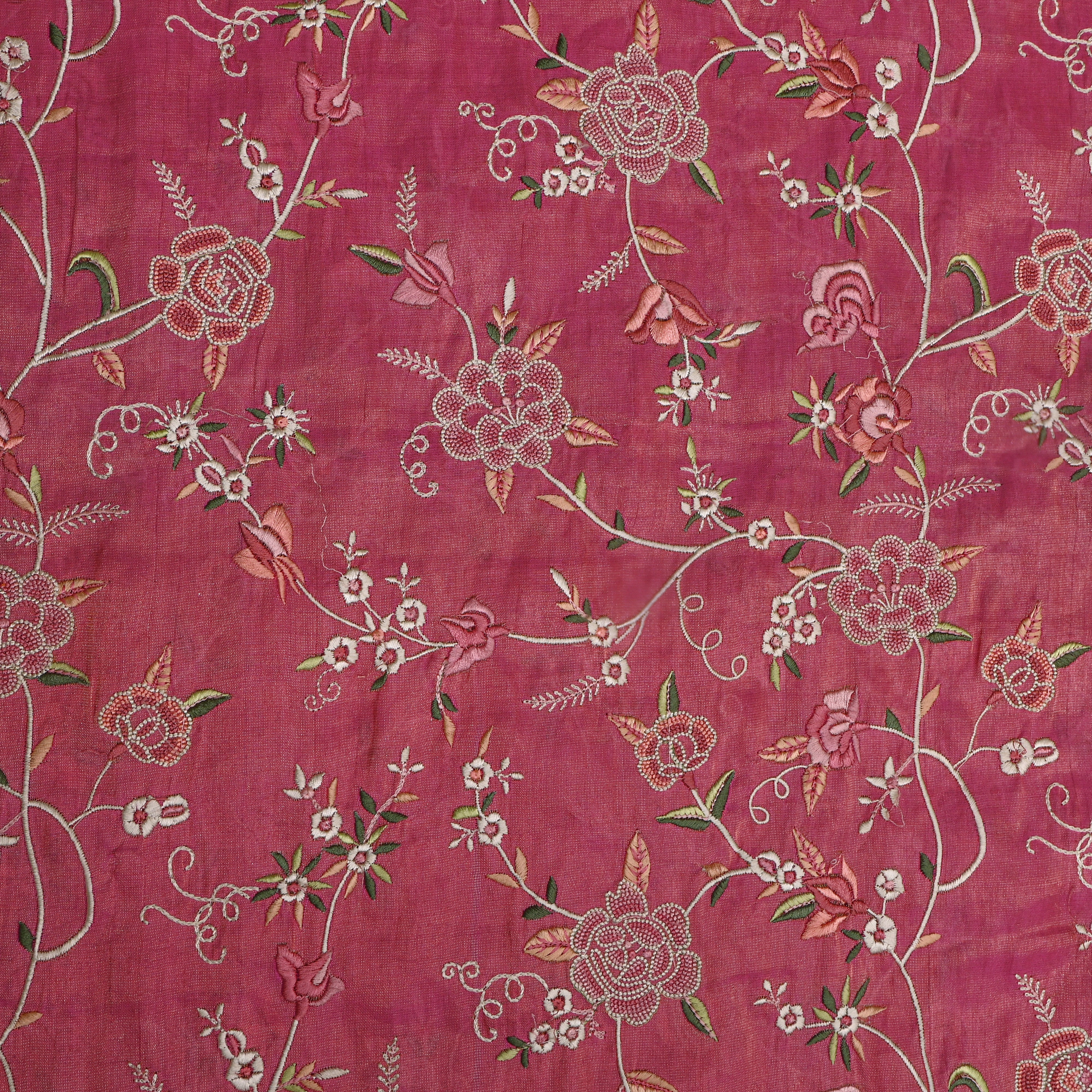 Dark Rosy Pink Embroidery Tissue Fabric