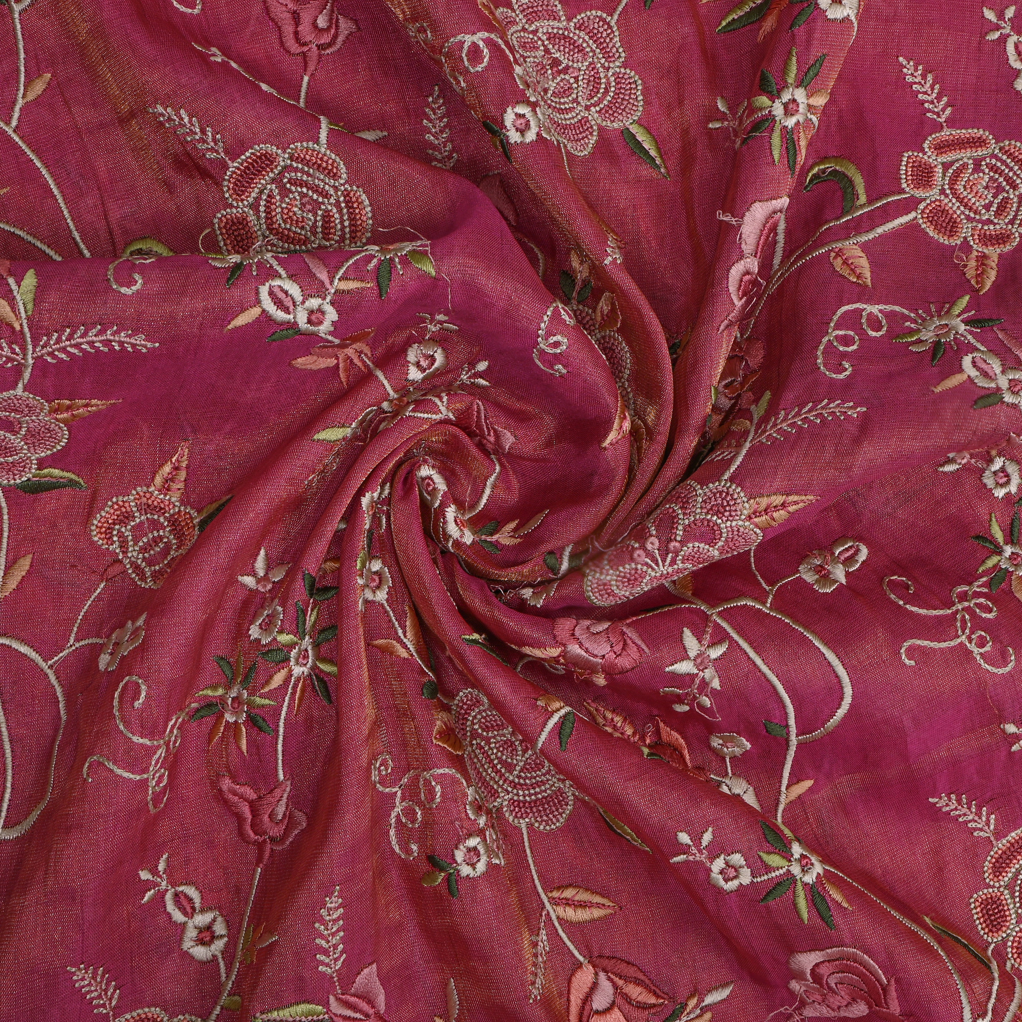 Dark Rosy Pink Embroidery Tissue Fabric