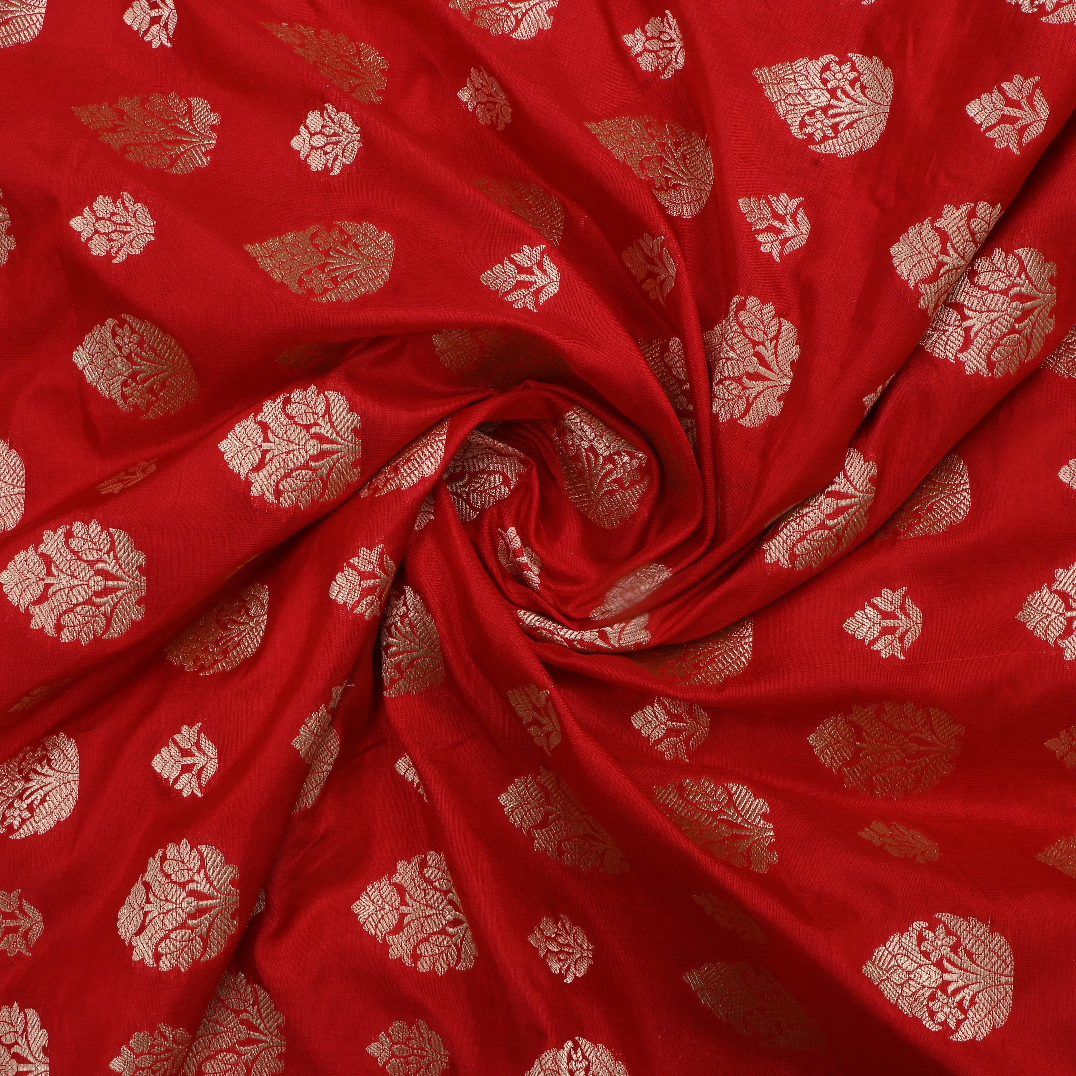 Milano Red Jamawar Silk Fabric With Motifs