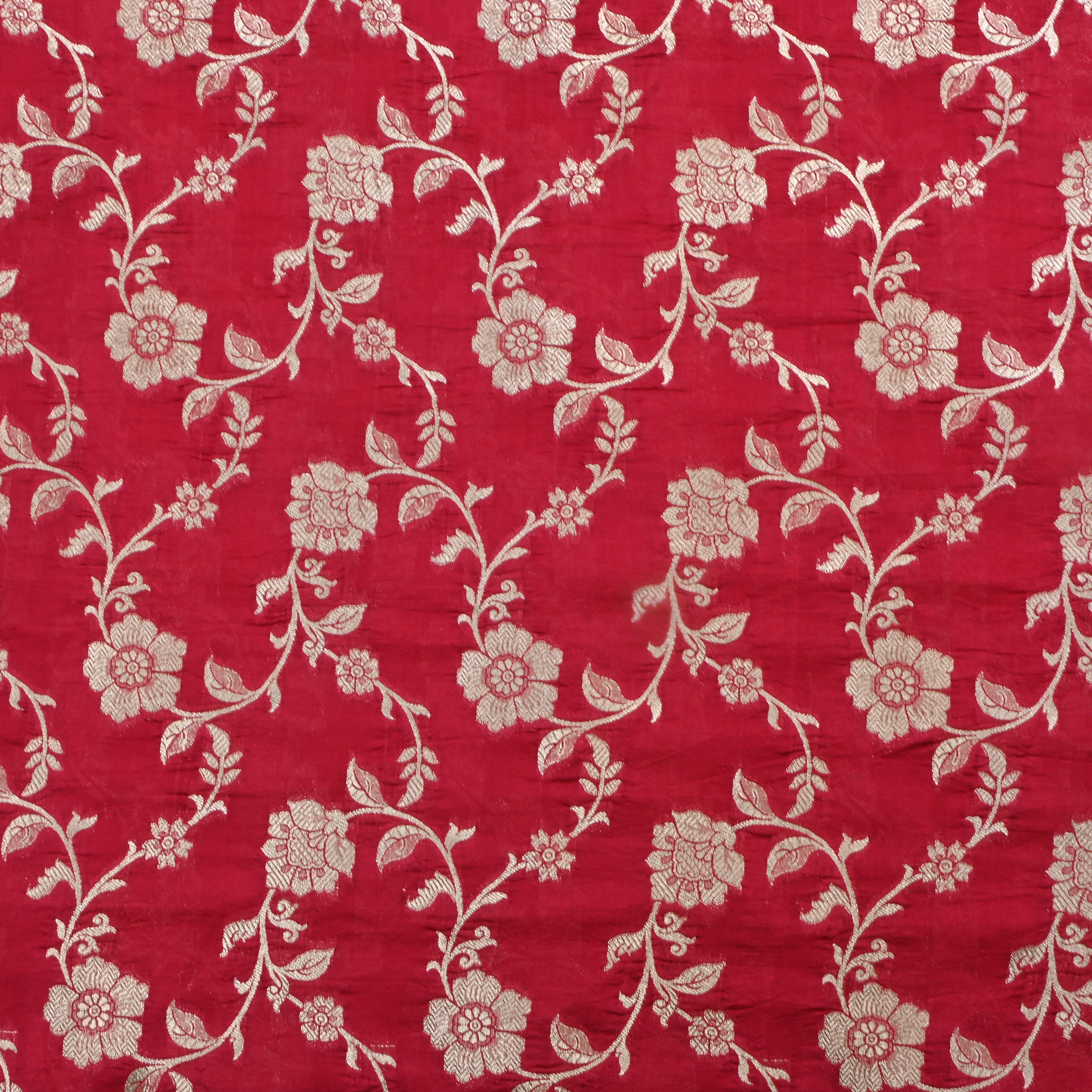 Cardinal Red Jamawar Silk Fabric With Floral Jaal
