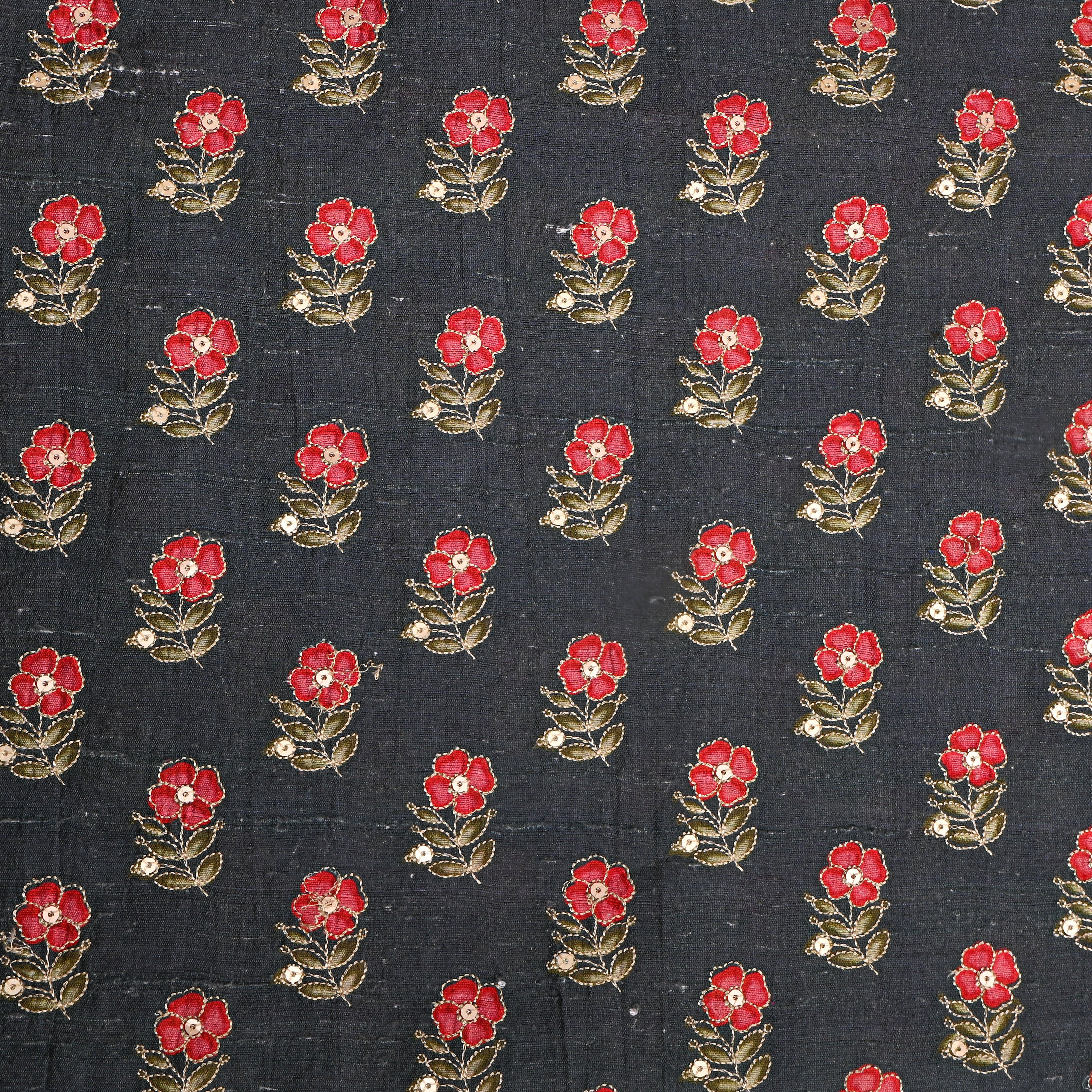 Black Gold Floral Butti Zari Embroidered Silk Fabric