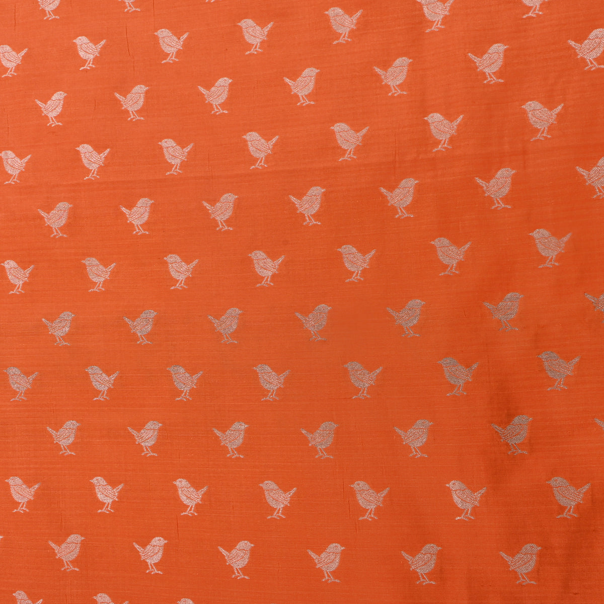 Tangerine Gold Zari Bird Motif Banarasi Silk Fabric