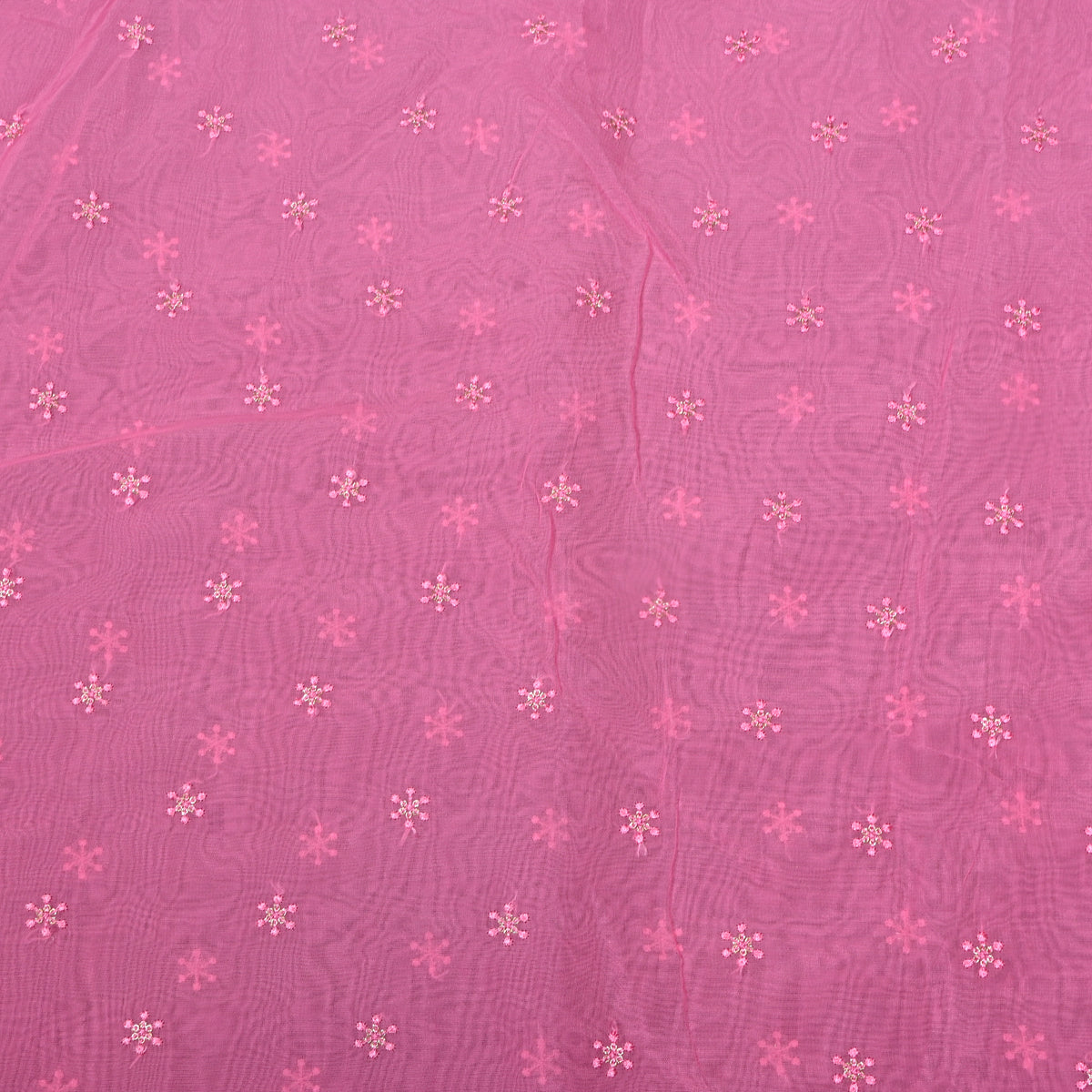 Peony Pink Snowflake Butti Thread Work Organza Fabric