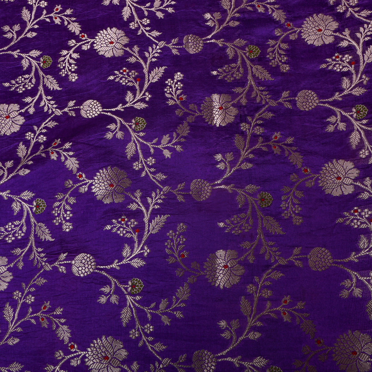 Violet Self Weave Floral Jall Banarasi Silk Fabric