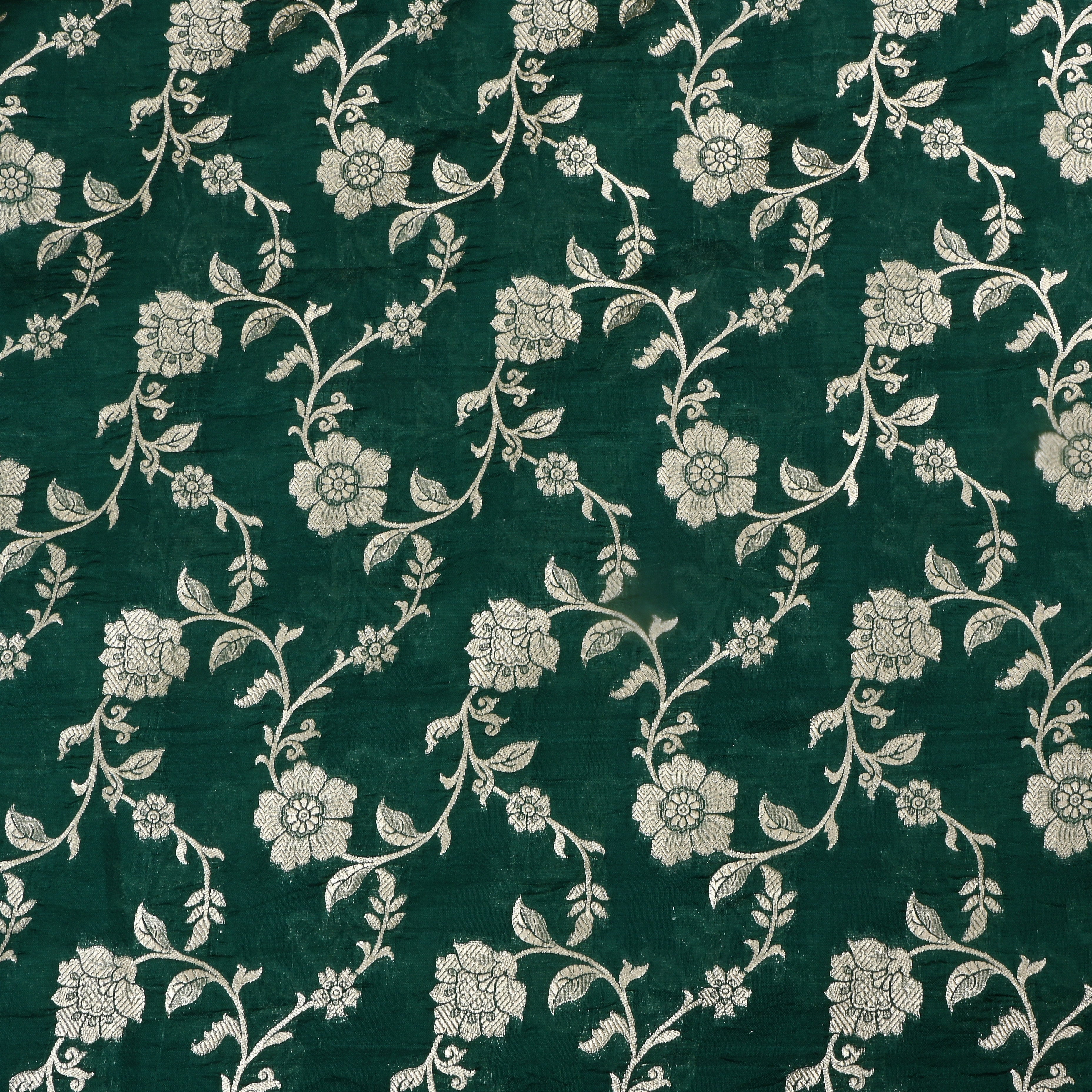 Dark Green Jamawar Silk Fabric With Floral Jaal