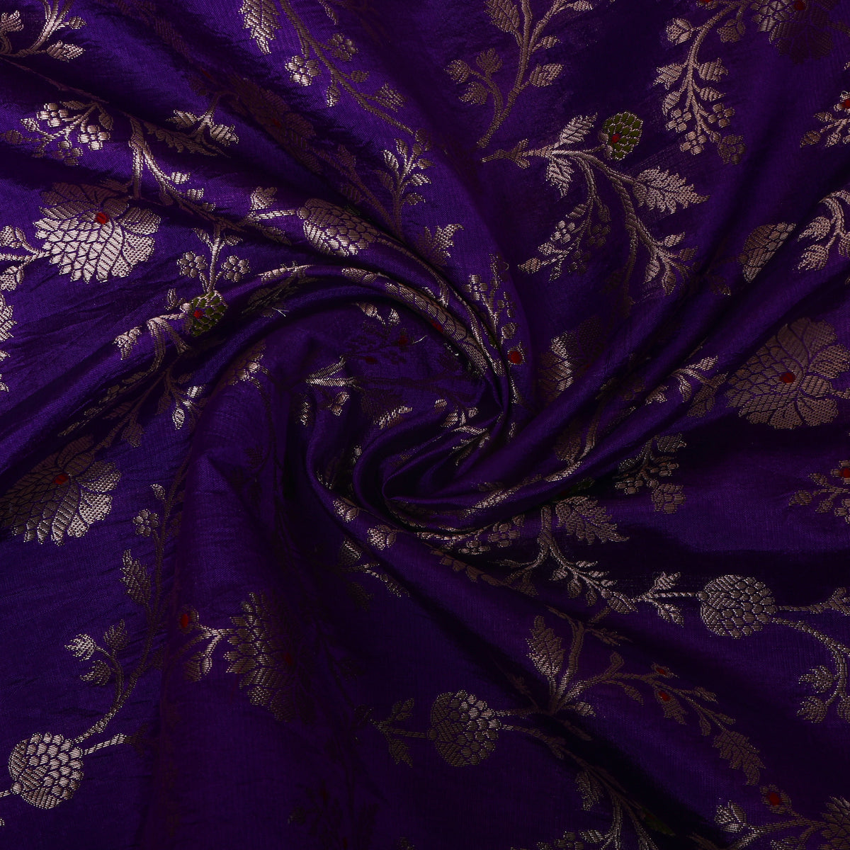 Violet Self Weave Floral Jall Banarasi Silk Fabric