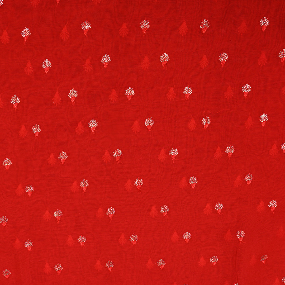 Chilli Red Zari Sequin Bud Butti Organza Fabric