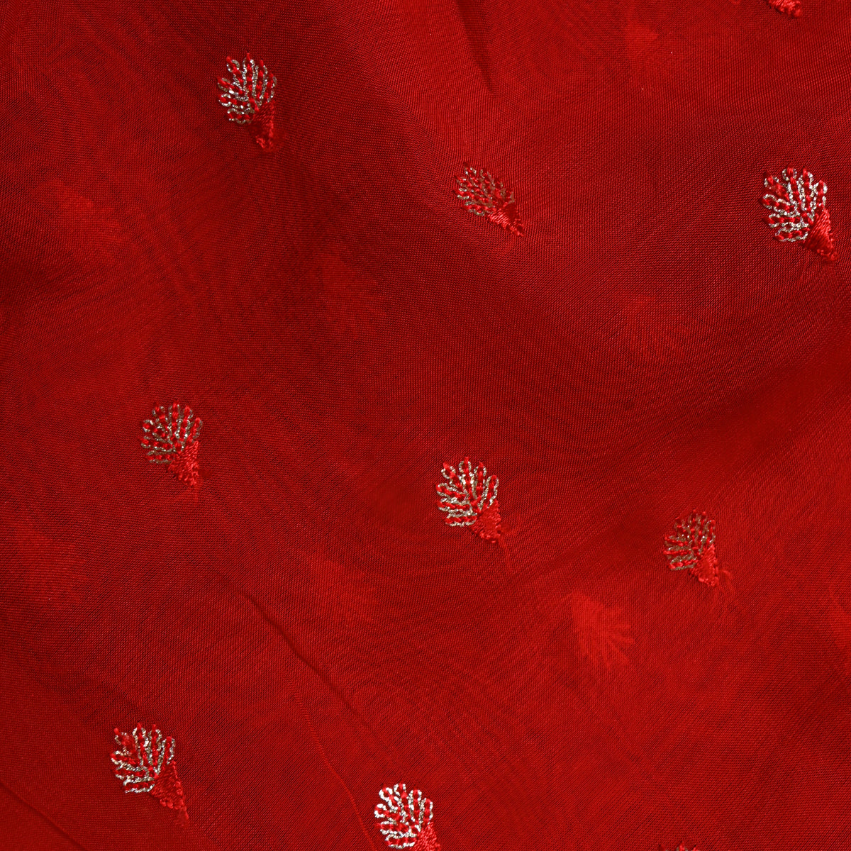 Chilli Red Zari Sequin Bud Butti Organza Fabric