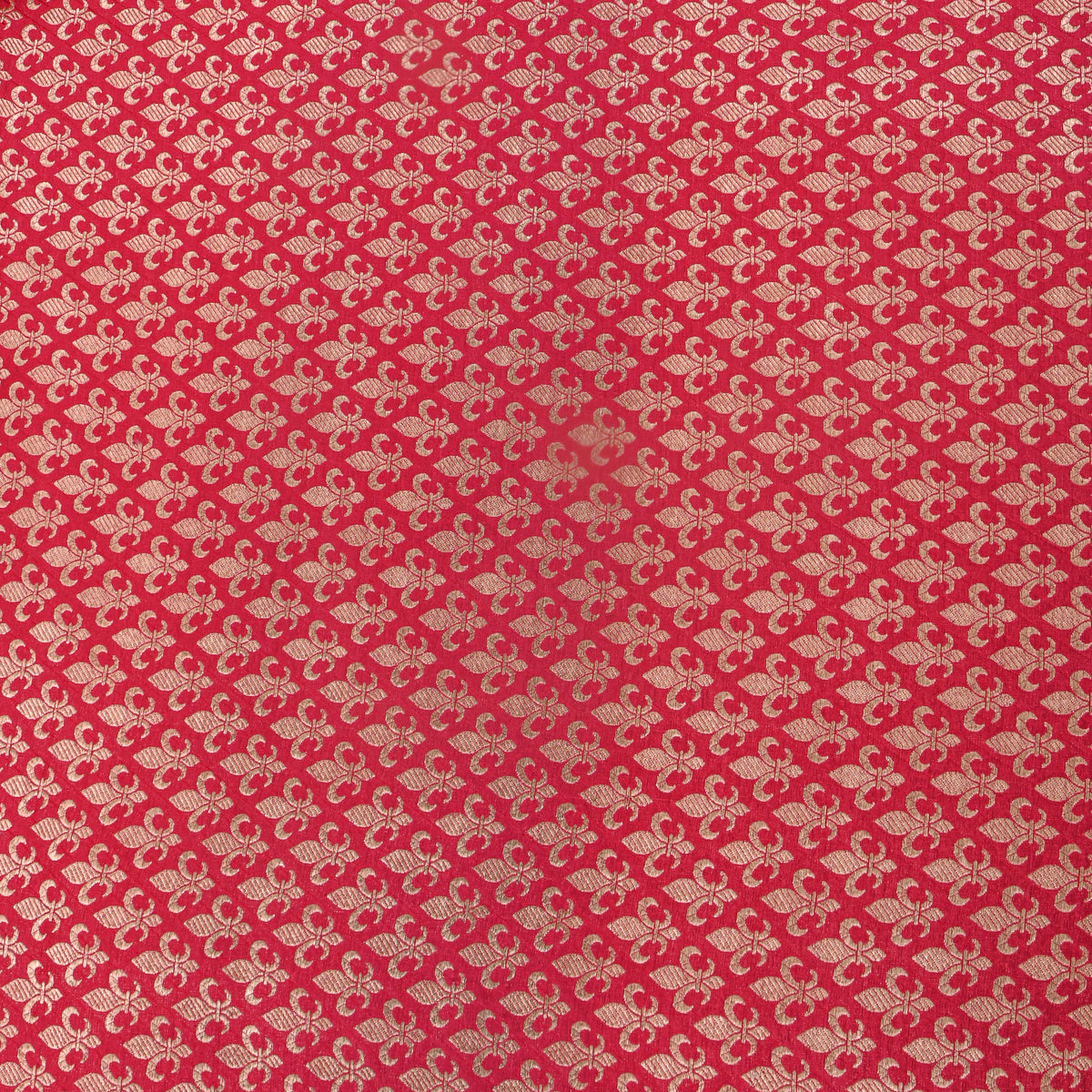Cherry Red Gold Zari Butti Jamawar Silk Fabric