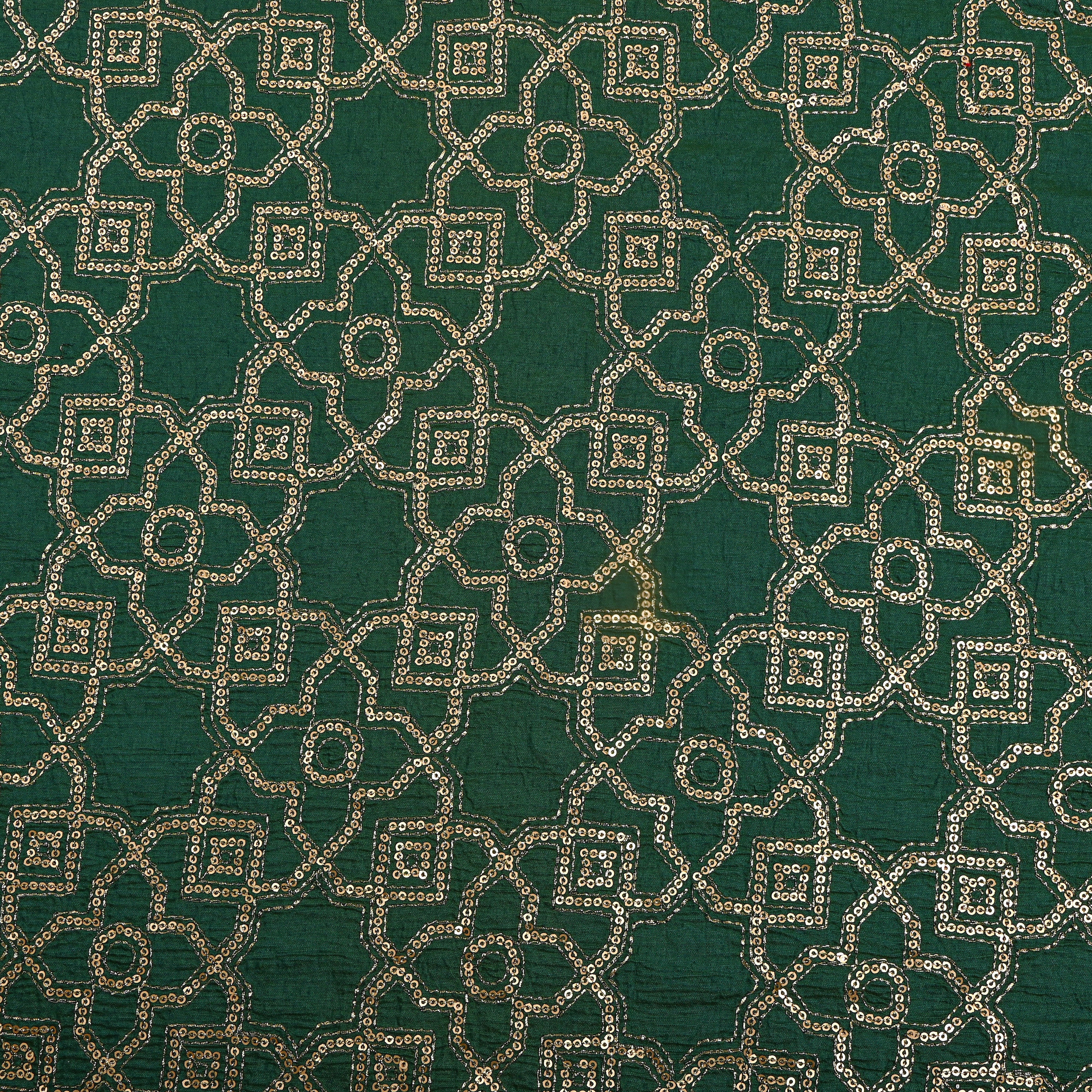 Dark Green Embroidery Chanderi Fabric