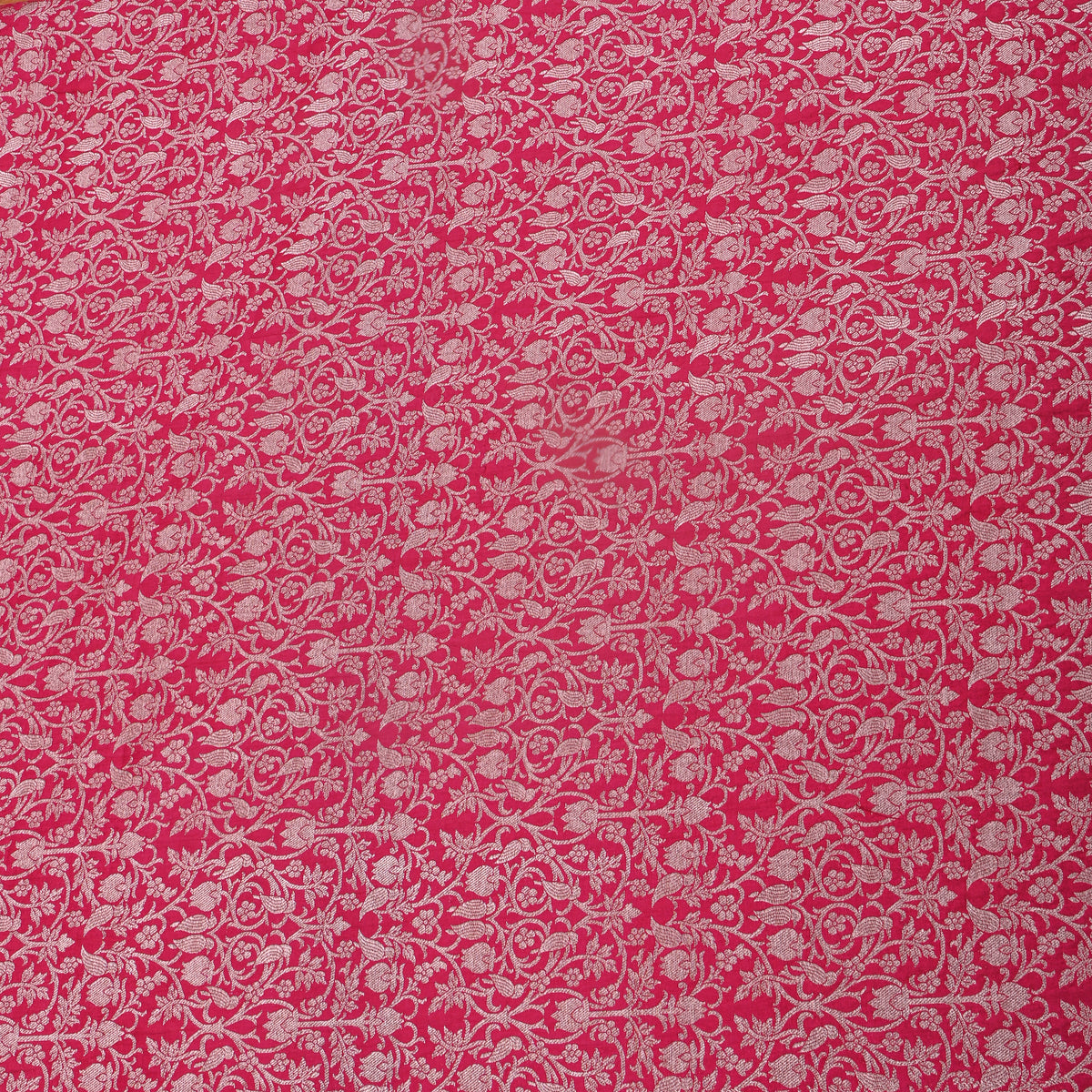 Rani Pink Jamawar Silk Fabric With Gold Zari Brocade Weave
