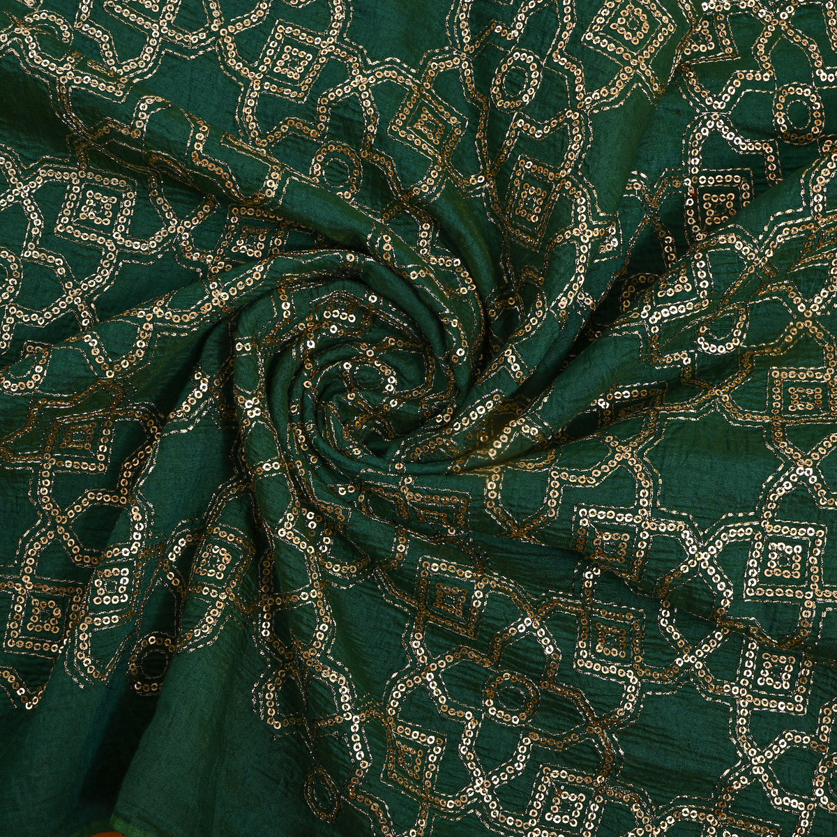 Dark Green Embroidery Chanderi Fabric