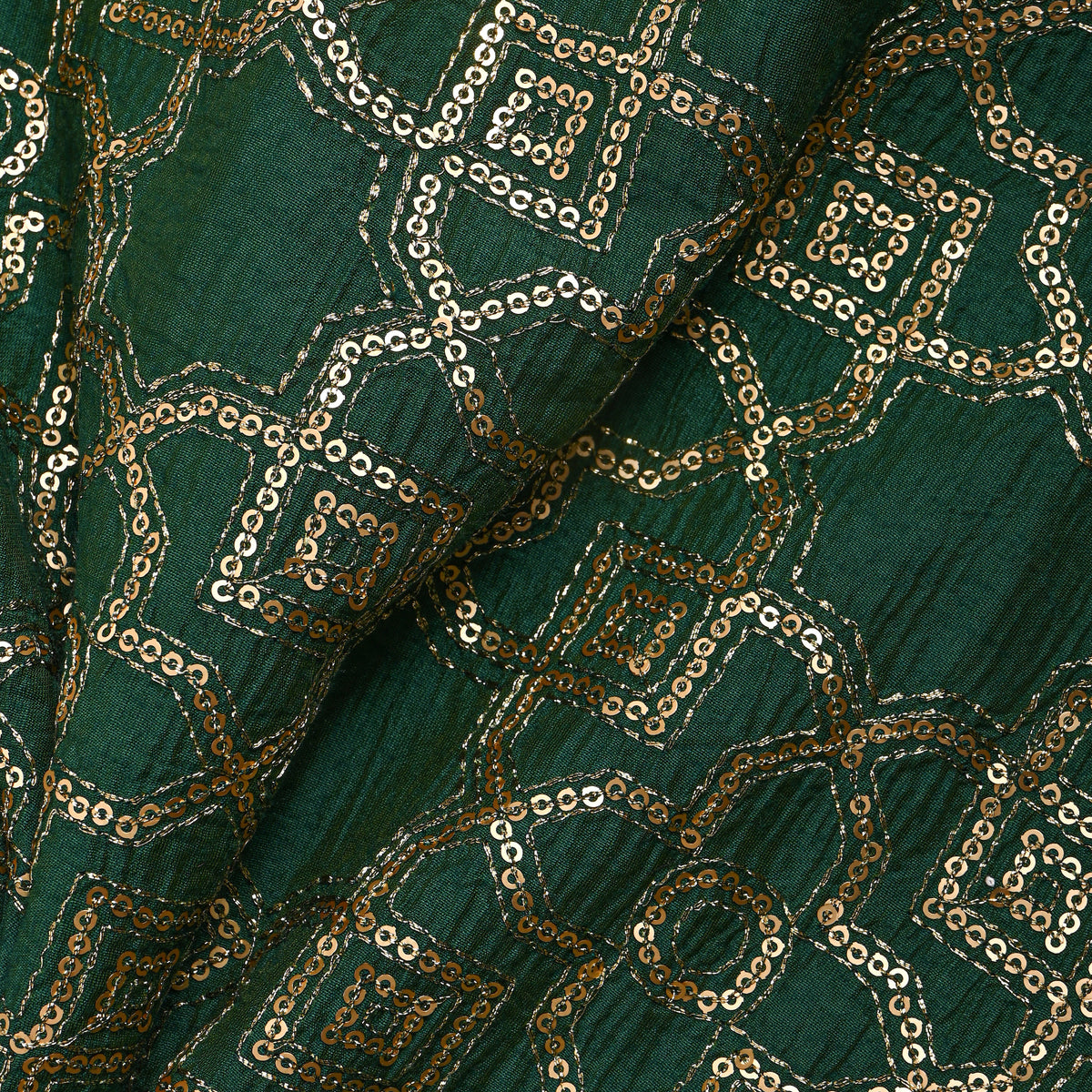 Dark Green Embroidery Chanderi Fabric