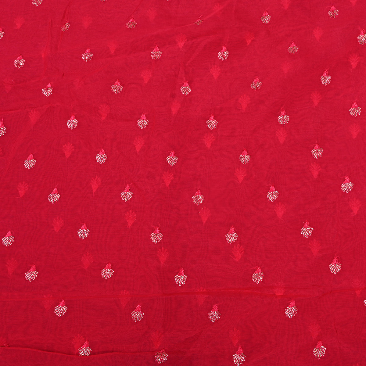 Rani Pink Zari Sequin Bud Butti Organza Fabric