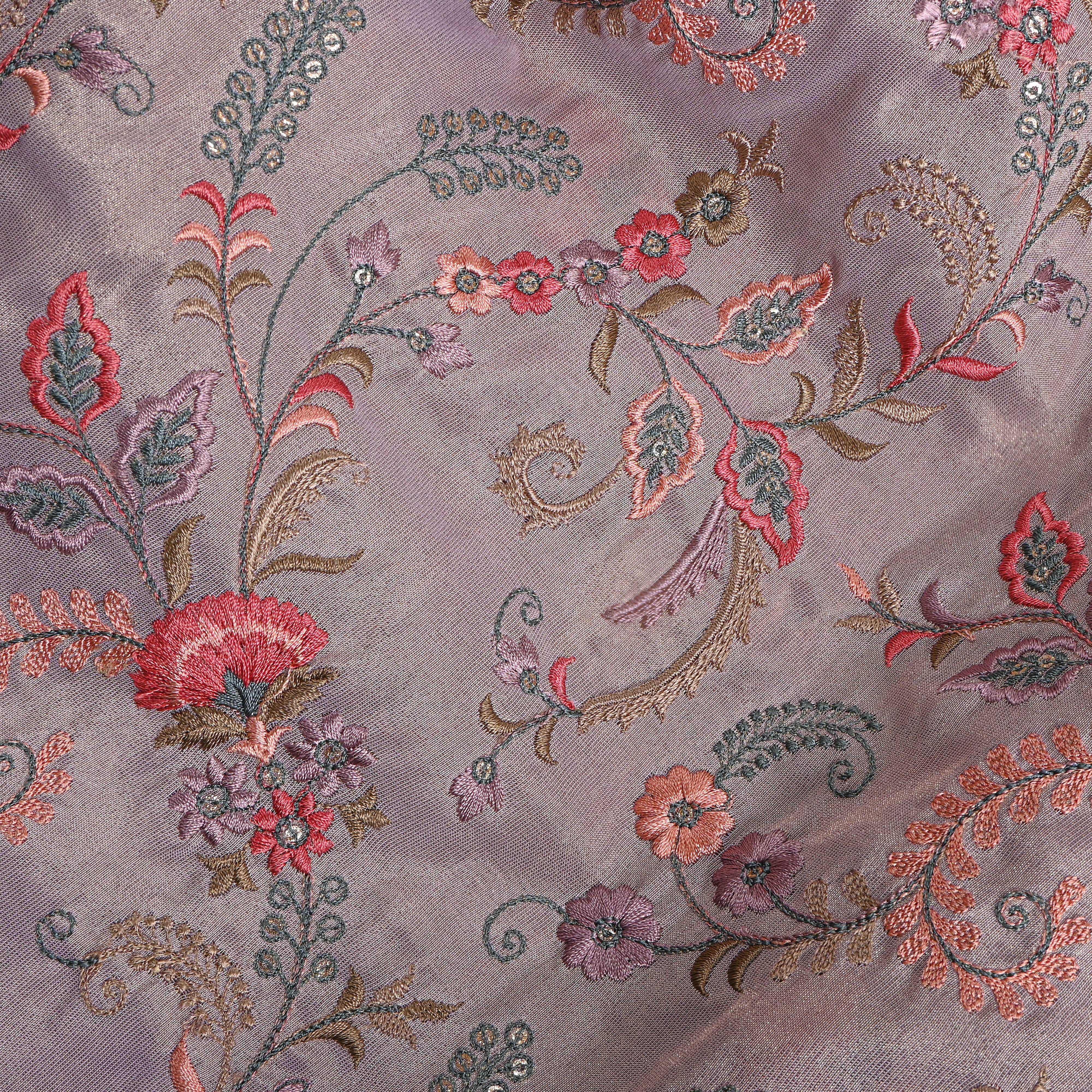 Soft Purple Floral Jaal Embroidery Tissue Fabric