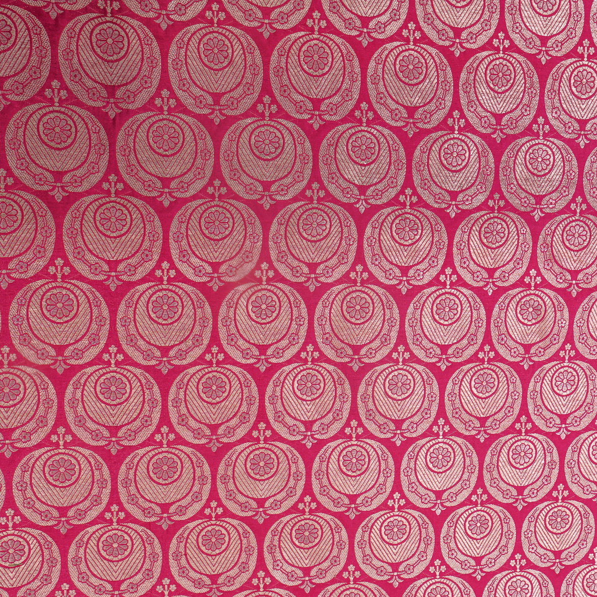 Rosy Pink Gold Zari Brocade Jamawar Silk Fabric