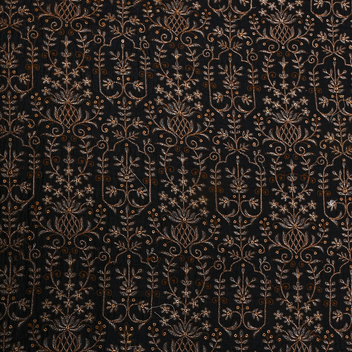 Black Silver Zari Geometric Embroidered Raw Silk