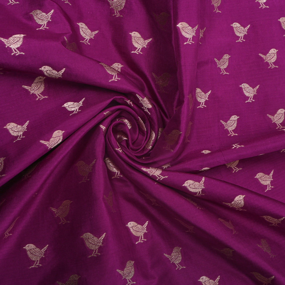 Purple With Gold Zari Bird Butti Jamawar Silk Fabric