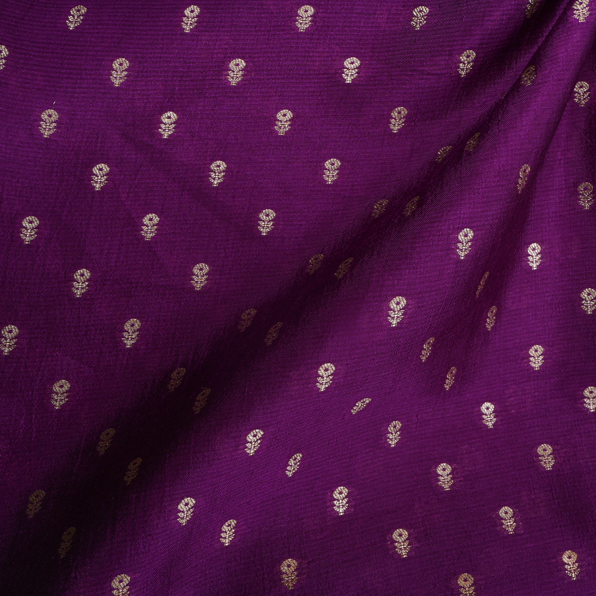 Grape Purple Gold Zari Floral Butti Banarasi Silk Fabric
