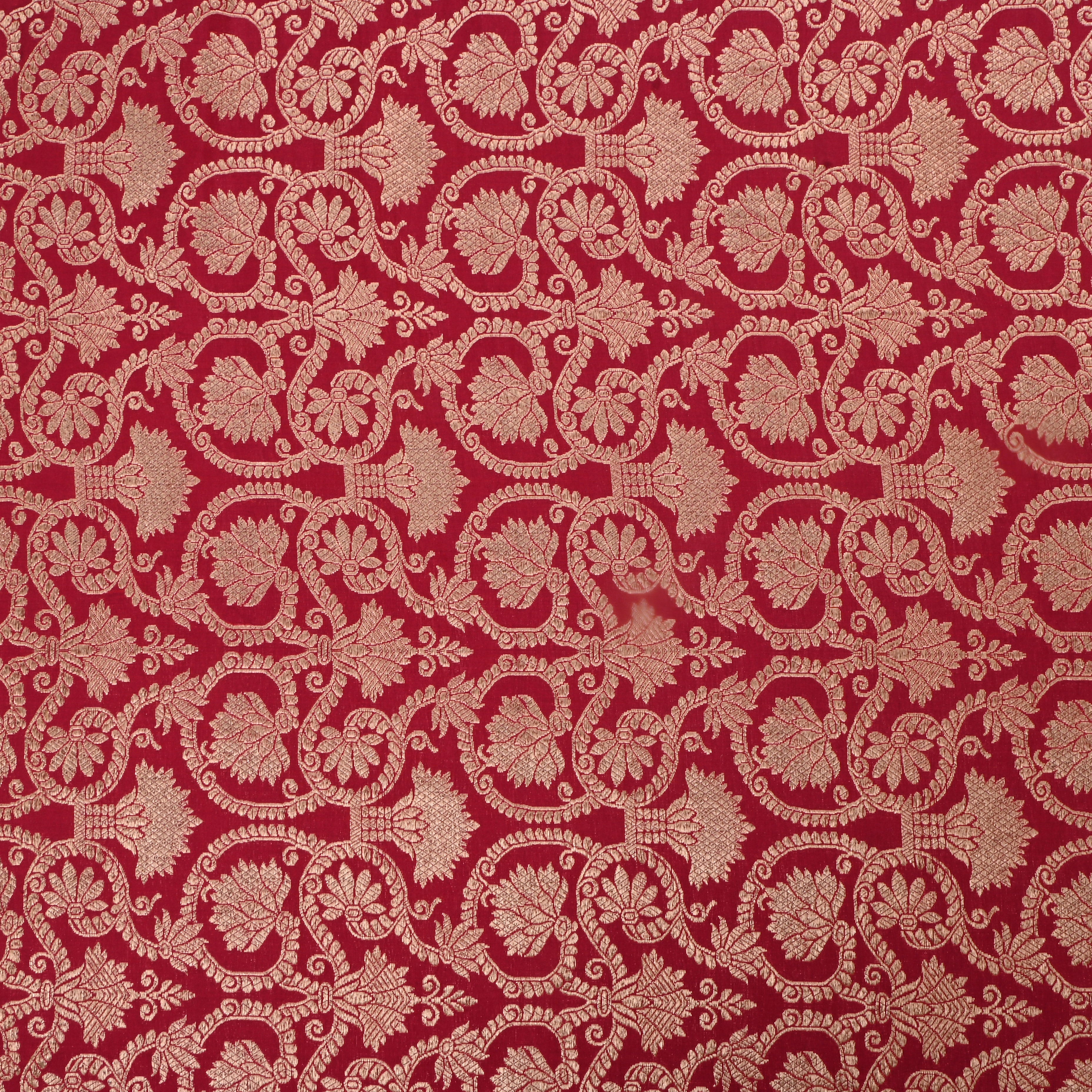 Red Jamawar Silk Fabric With Woven Jaal