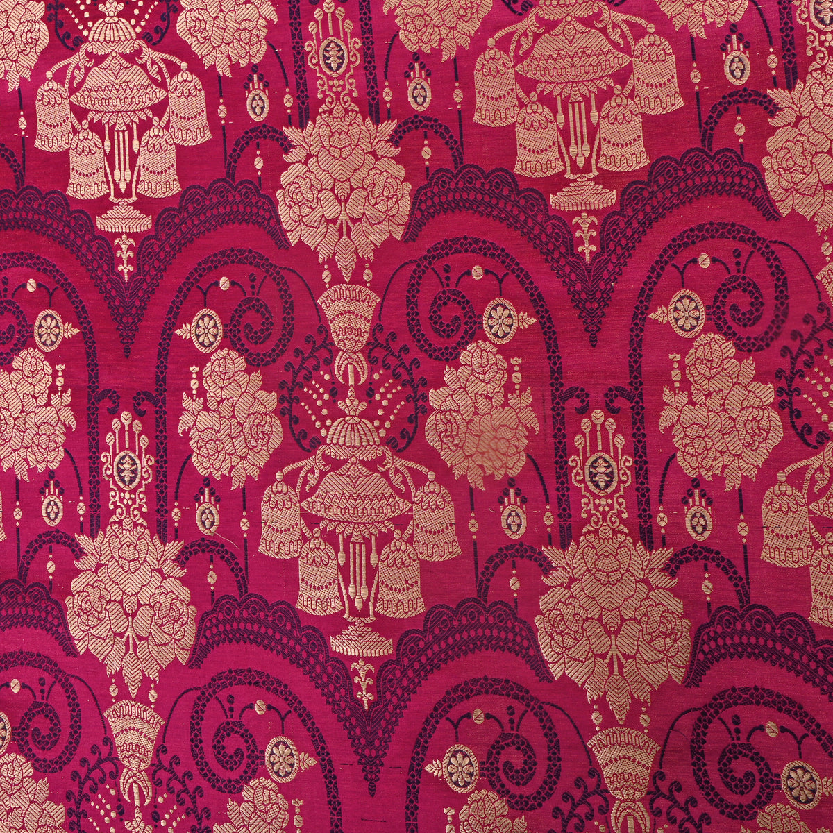 A Bright Magenta Self Weave Jamawar Silk Fabric