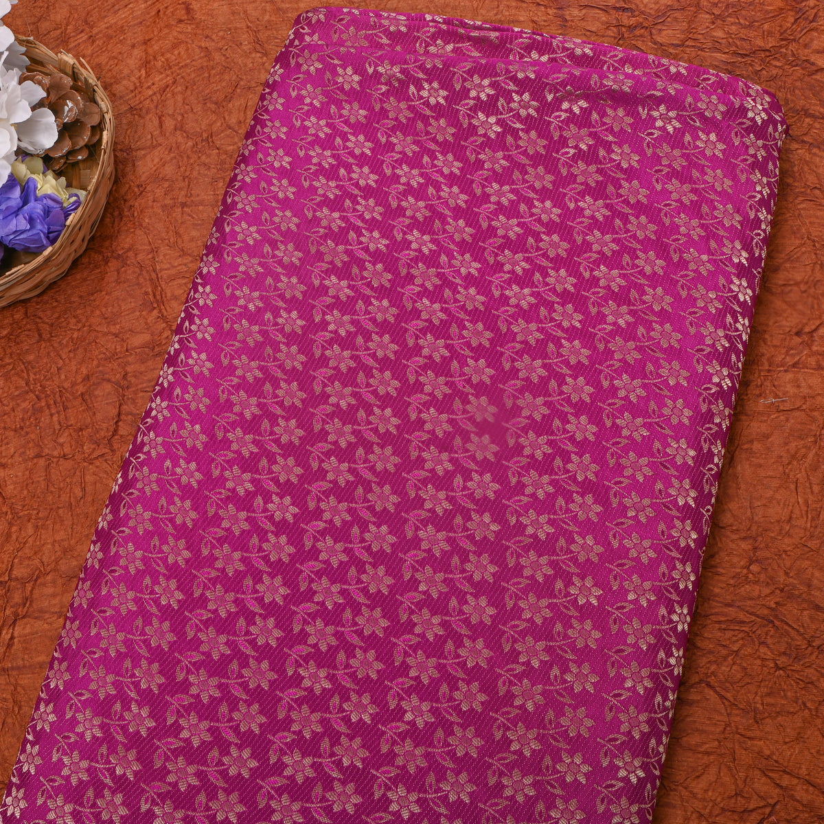 Purple Banarasi Silk Floral Motif Fabric