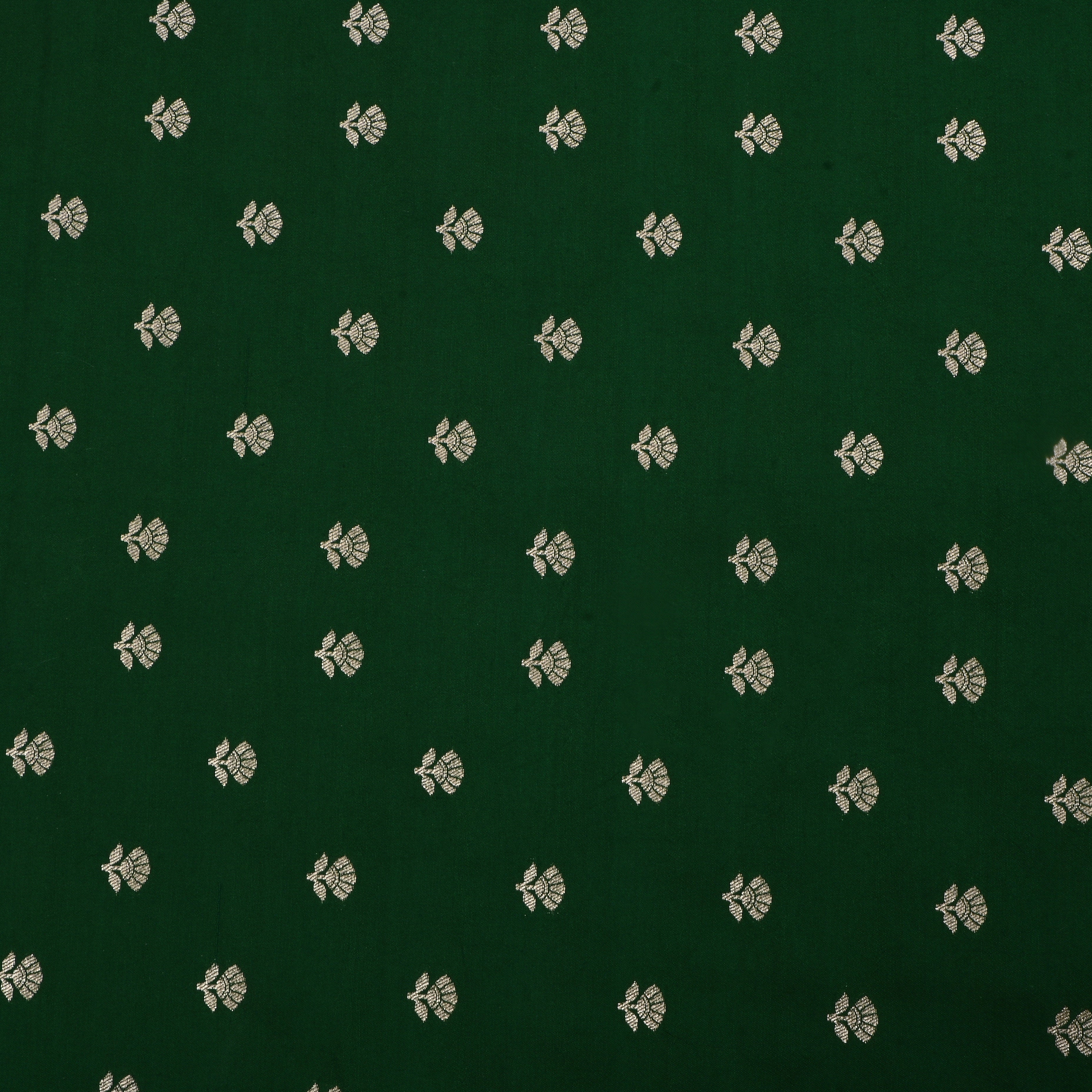 Phthalo Green Jamawar Silk Fabric With Floral Butti'S