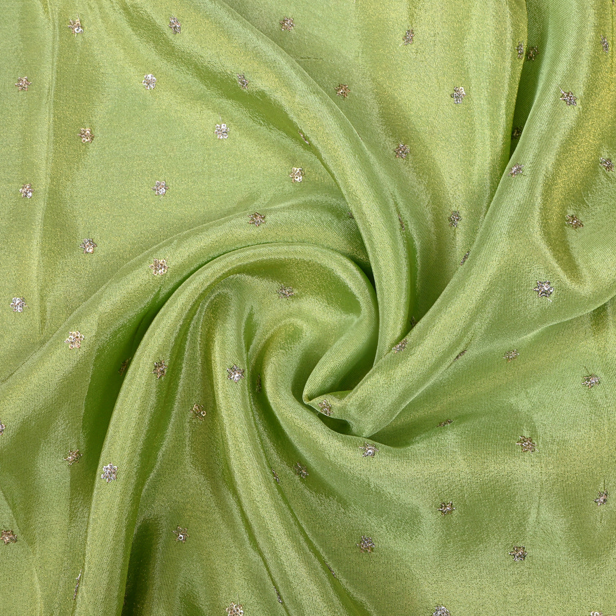 Pistachio Green Silver Sequin Floral Butti Tissue Fabric