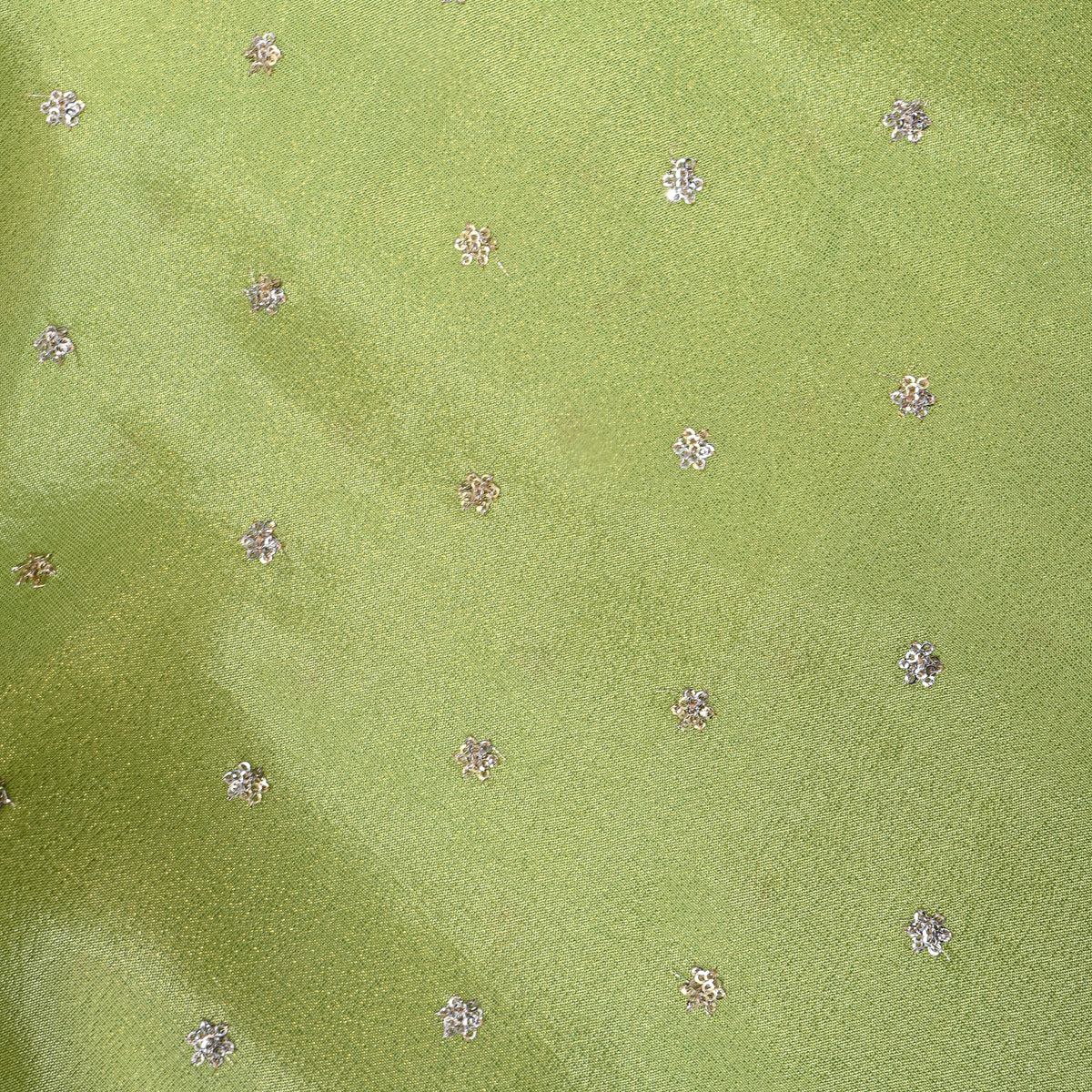 Pistachio Green Silver Sequin Floral Butti Tissue Fabric