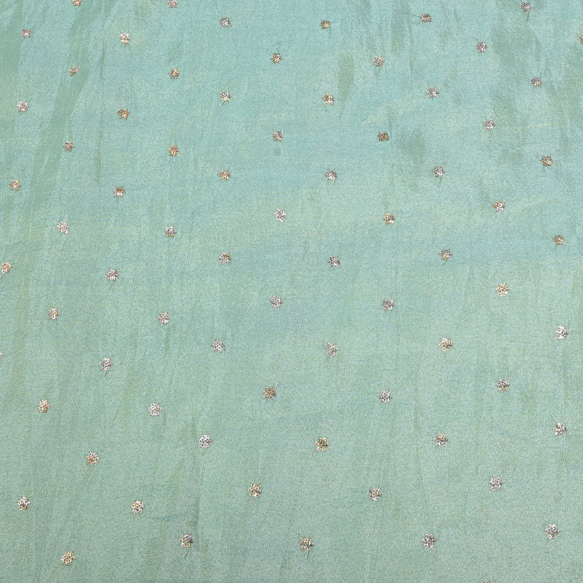 Mint Green Silver Sequin Floral Butti Tissue Fabric