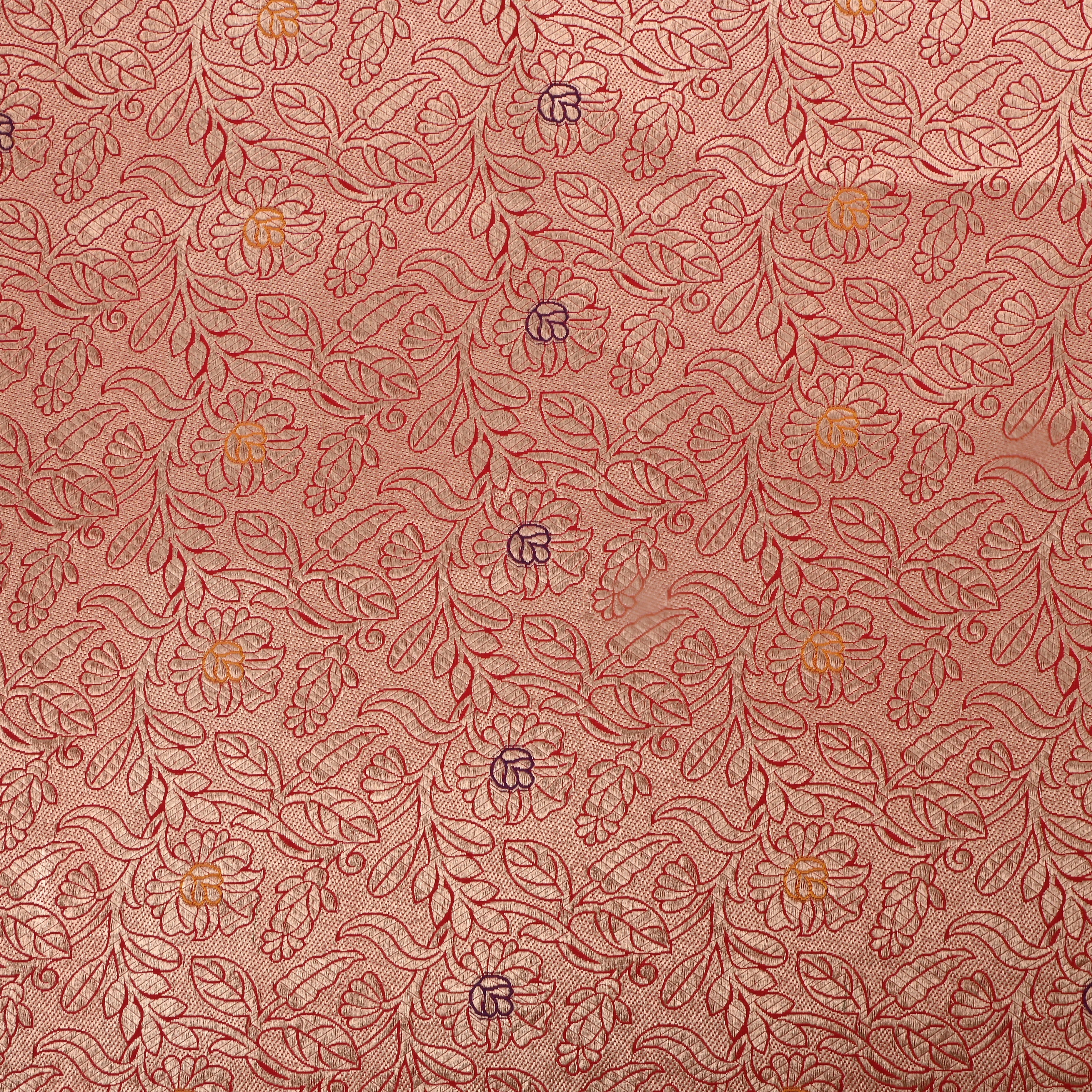 Orange Jamawar Silk Fabric With Brocade Pattern