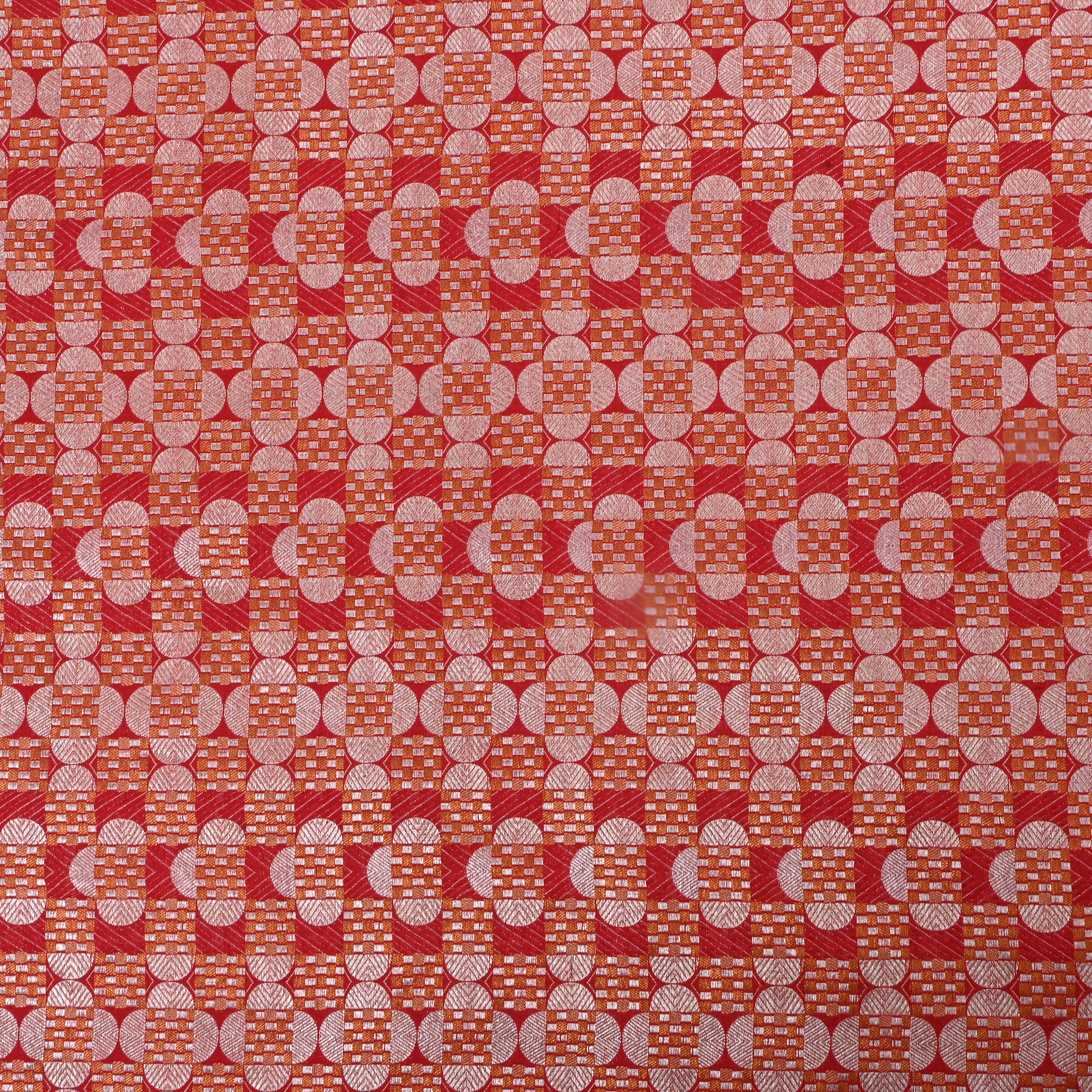 Red Jamawar Silk Fabric With Geometric Patterns