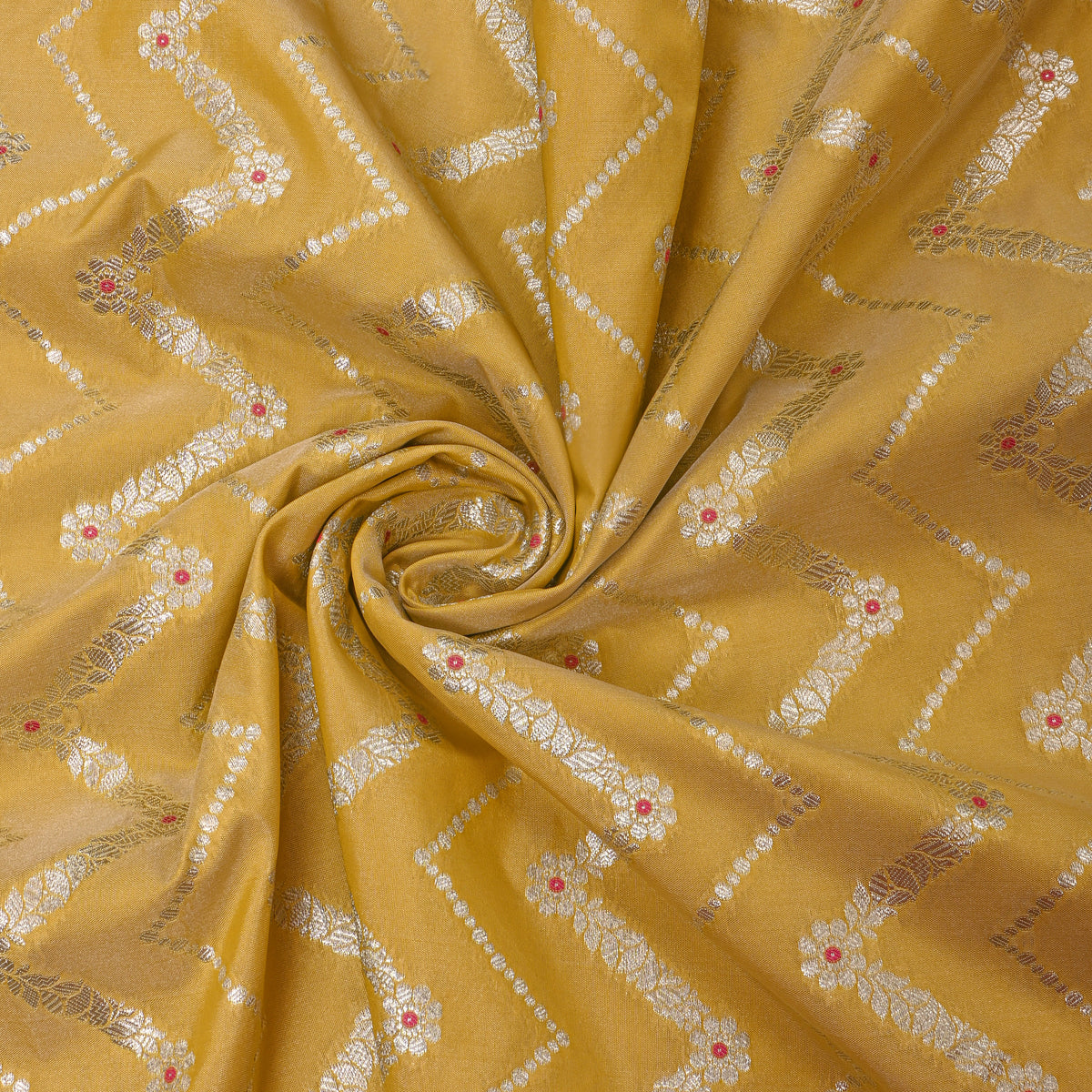 Yellow Zig-Zag Weave Banarasi Silk Fabric