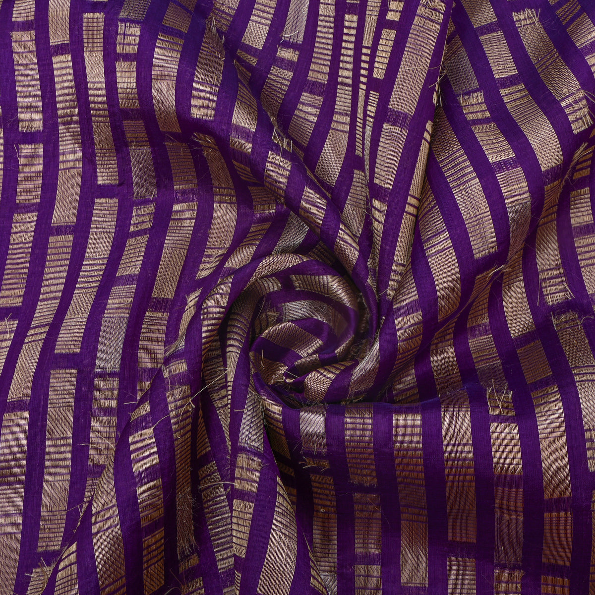 Purple Self Gold Stripe Banarasi Silk Fabric
