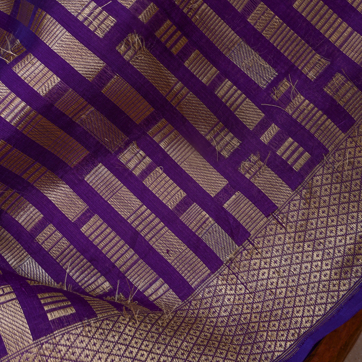 Purple Self Gold Stripe Banarasi Silk Fabric